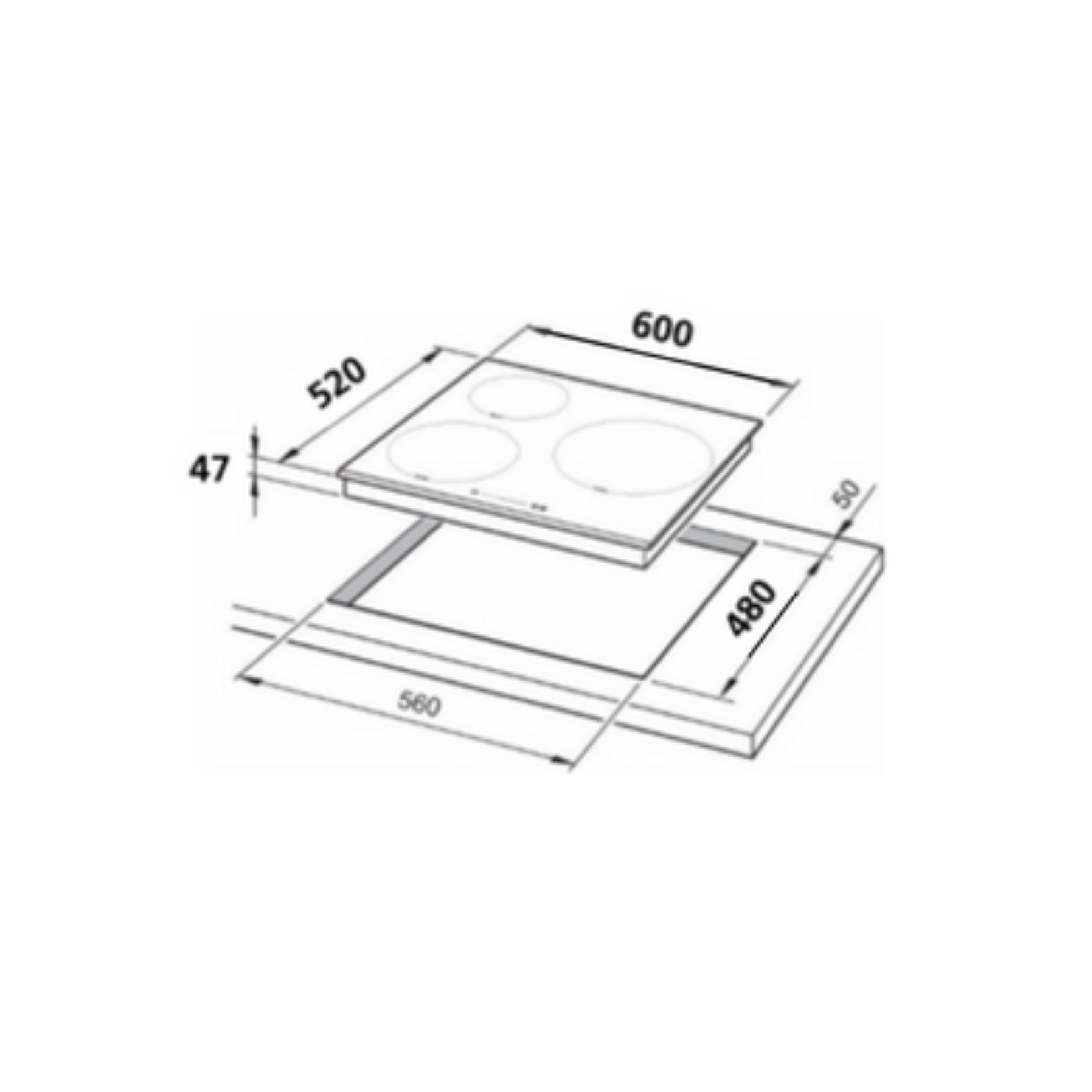 Elba EIN 603 XF - 60cm Black Induction Hob 3 Burners