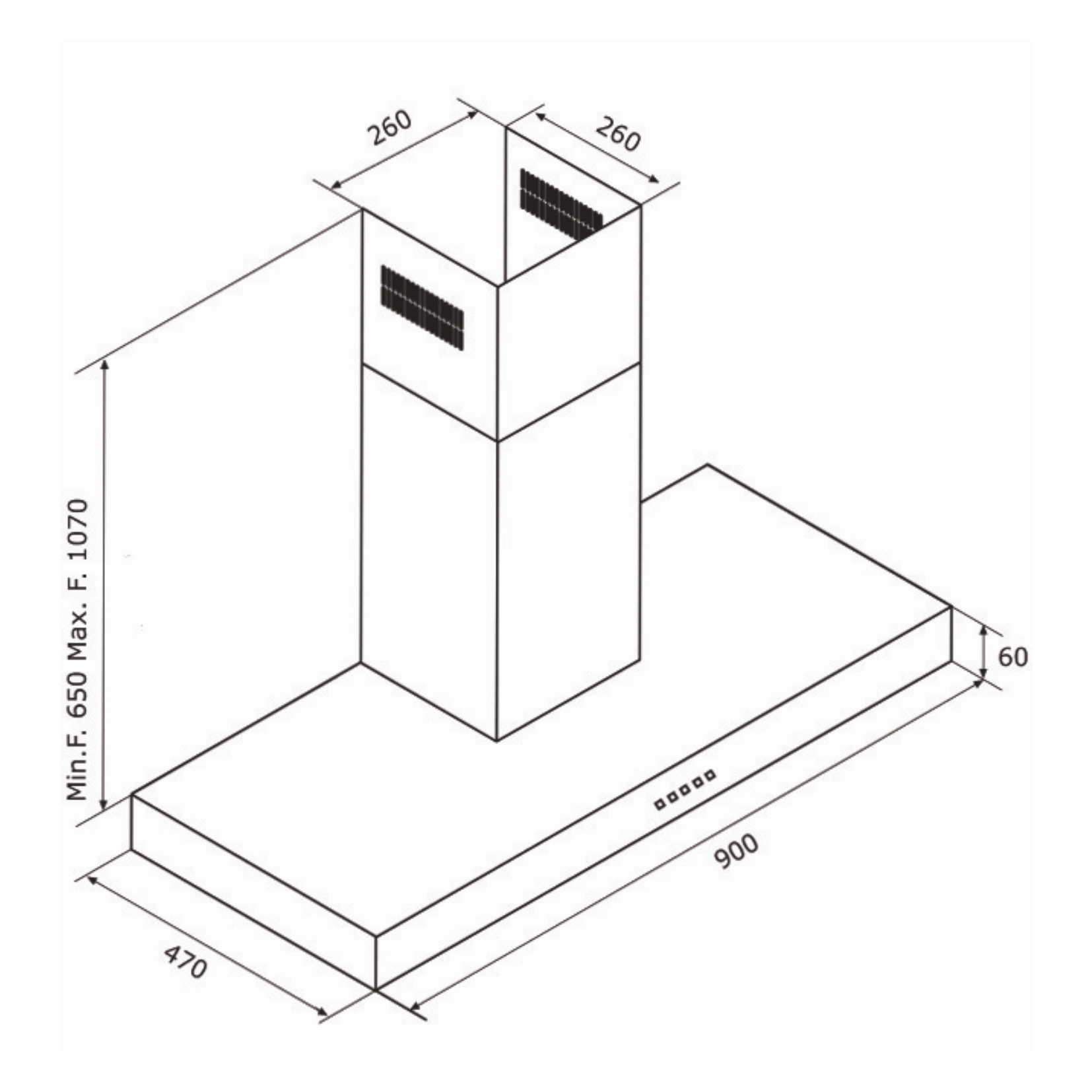 Elba F53 H90 - 90cm Stainless Steel Chimney Hood