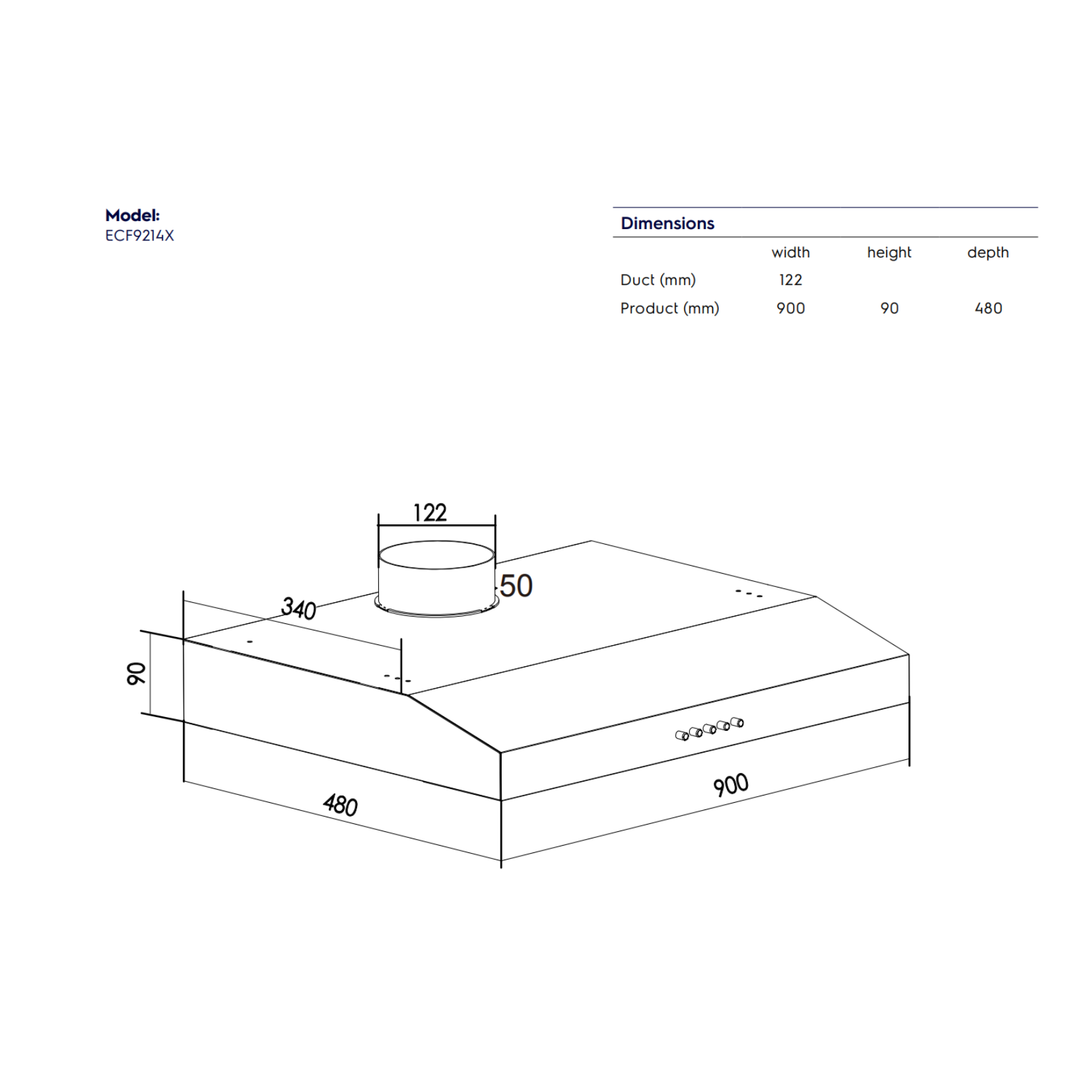 Electrolux ECF9214X - 90cm Stainless Steel Slimline Hood