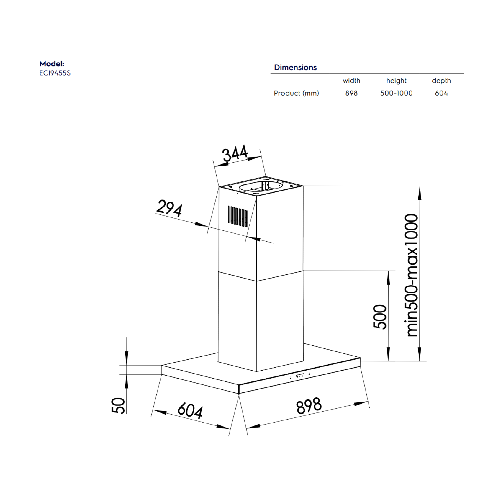 Electrolux ECI9455S - 90cm Stainless Steel Island Hood