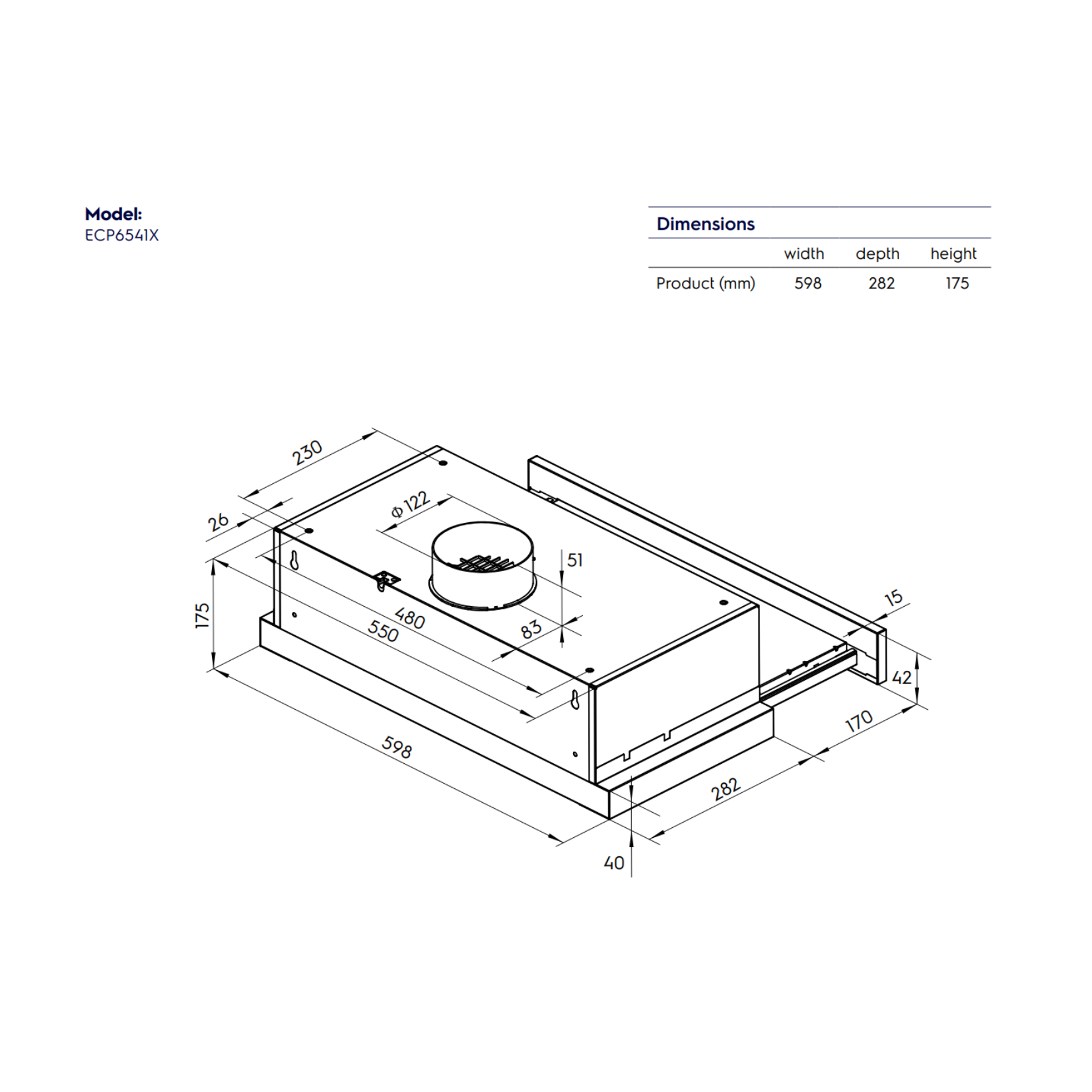 Electrolux ECP6541X - 60cm Stainless Steel Telescopic Hood