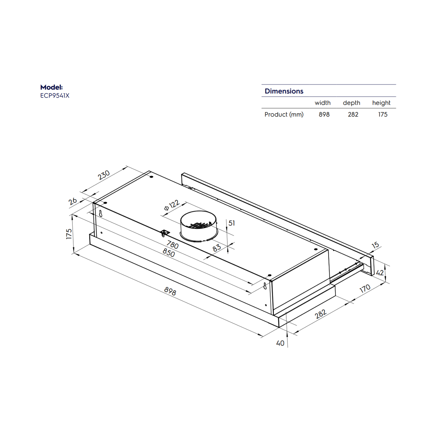 Electrolux ECP9541X - 90cm Stainless Steel Telescopic Hood