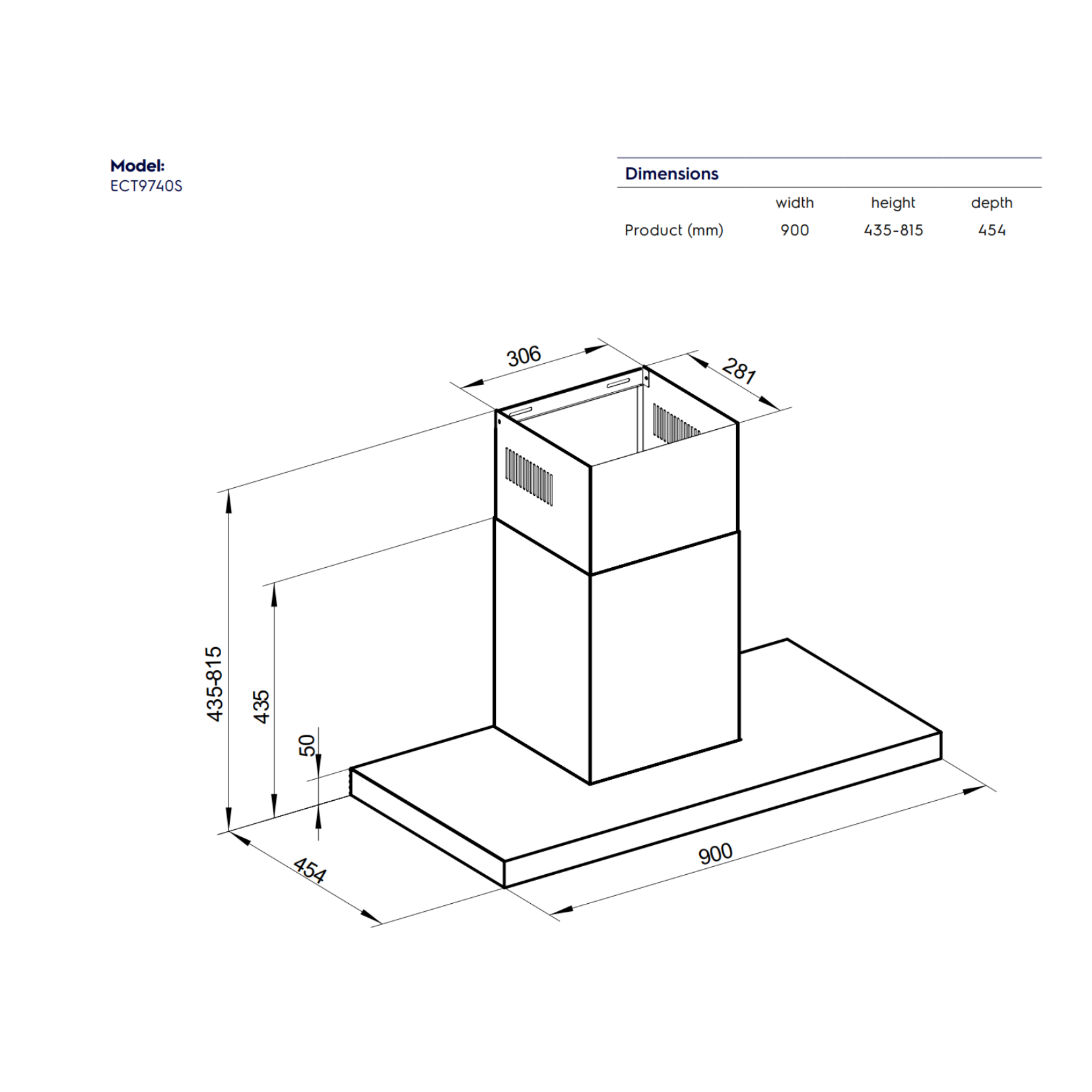 Electrolux ECT9740S - 90cm Stainless Steel Chimney Hood