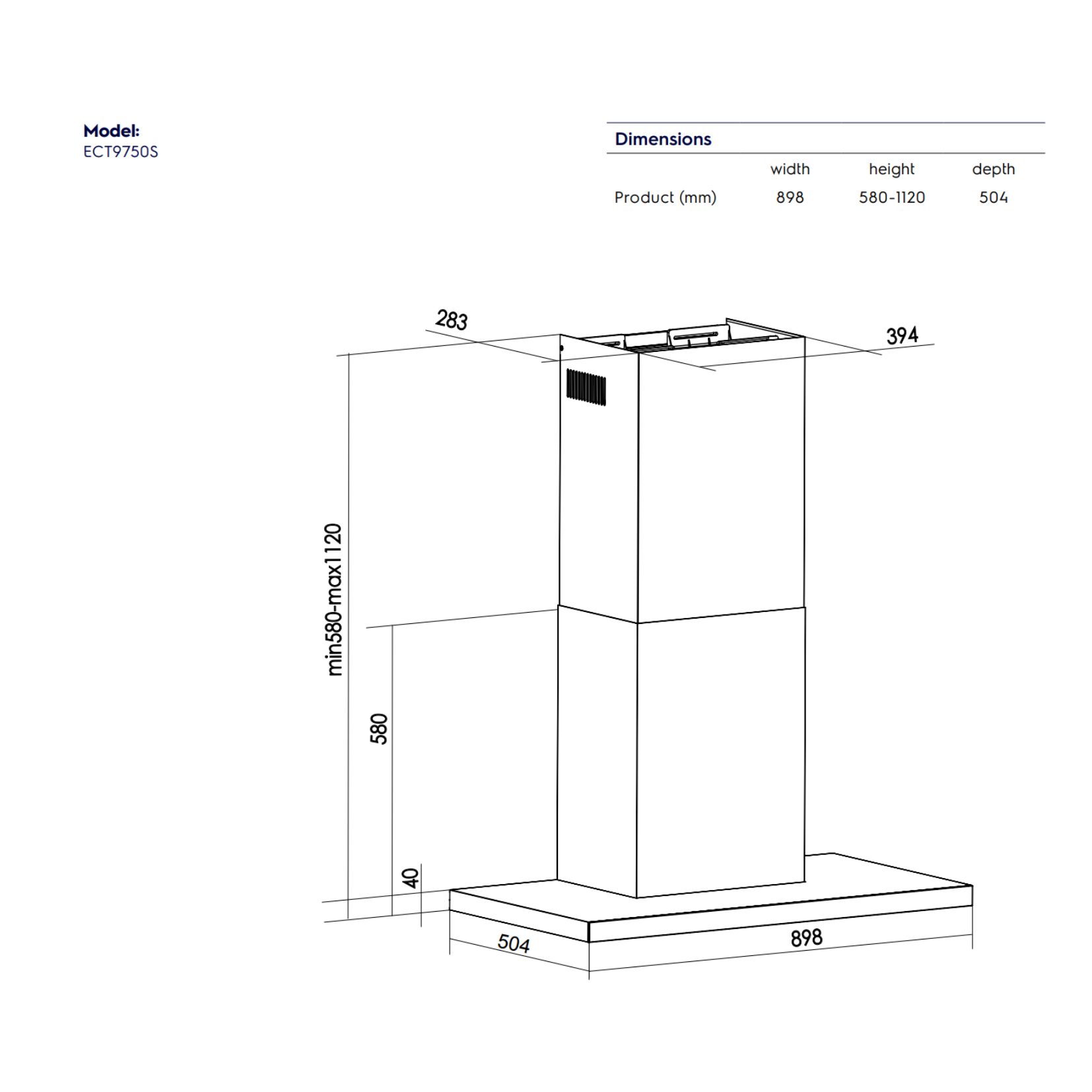 Electrolux ECT9750S - 90cm Stainless Steel Chimney Hood