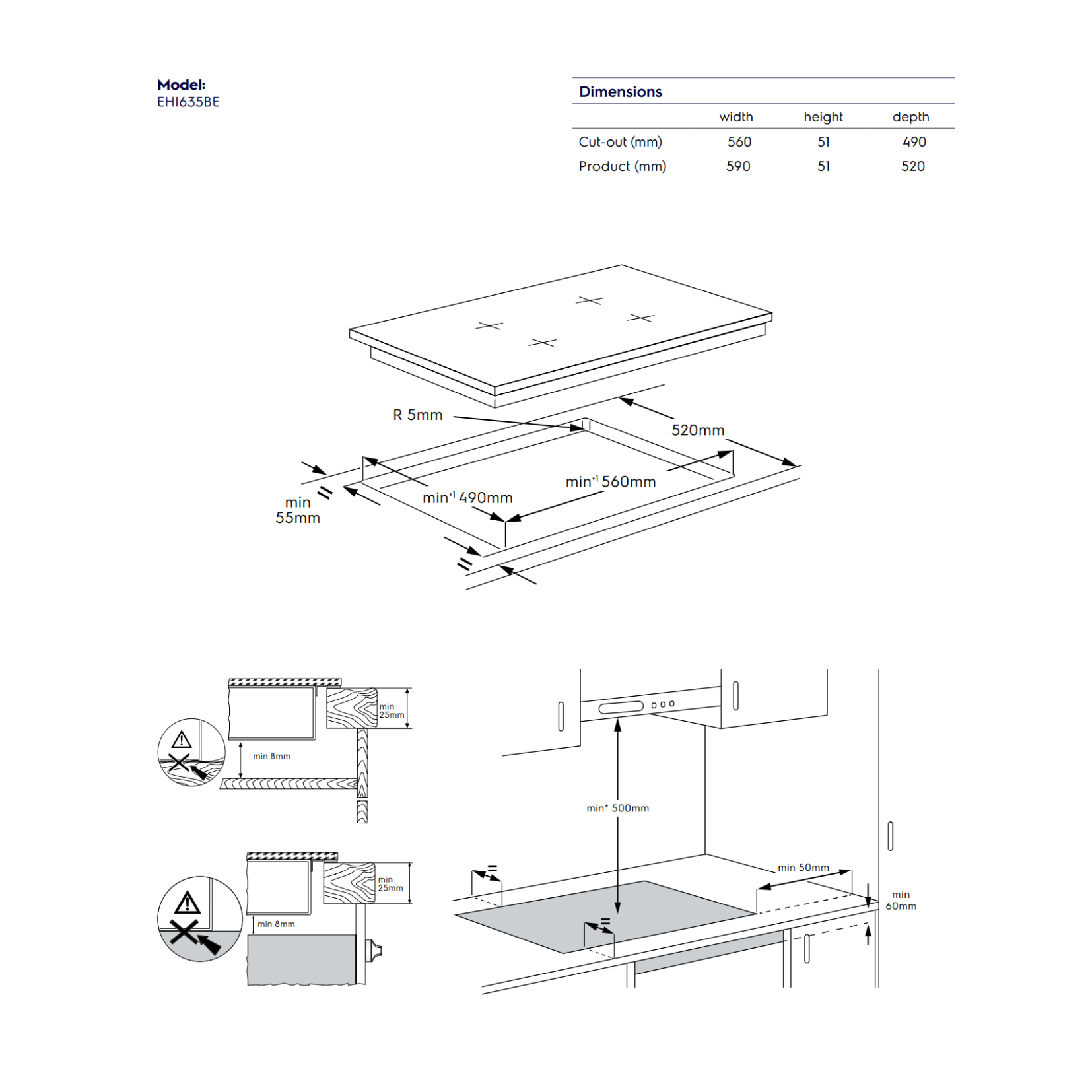 Electrolux EHI635BE - 60cm Induction Hob 3 Burners