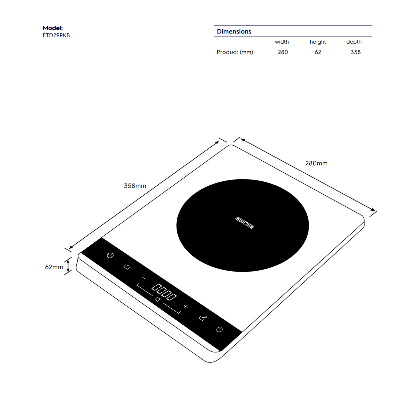 Electrolux ETD29PKB - 30cm Induction Hob 1 Burners