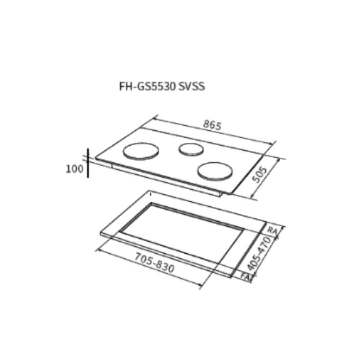 Fujioh FH-GS5530 SVSS - 86cm Stainless Steel Gas Hob 3 Burners