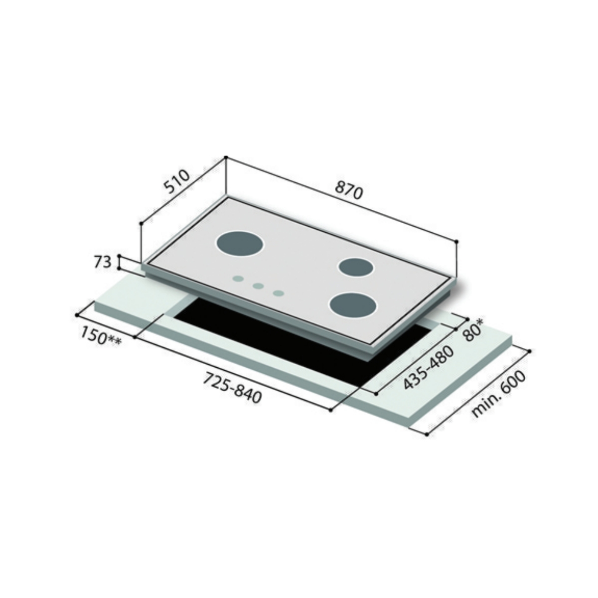 Rinnai RB-3Si - 87cm Stainless Steel Gas Hob 3 Burners