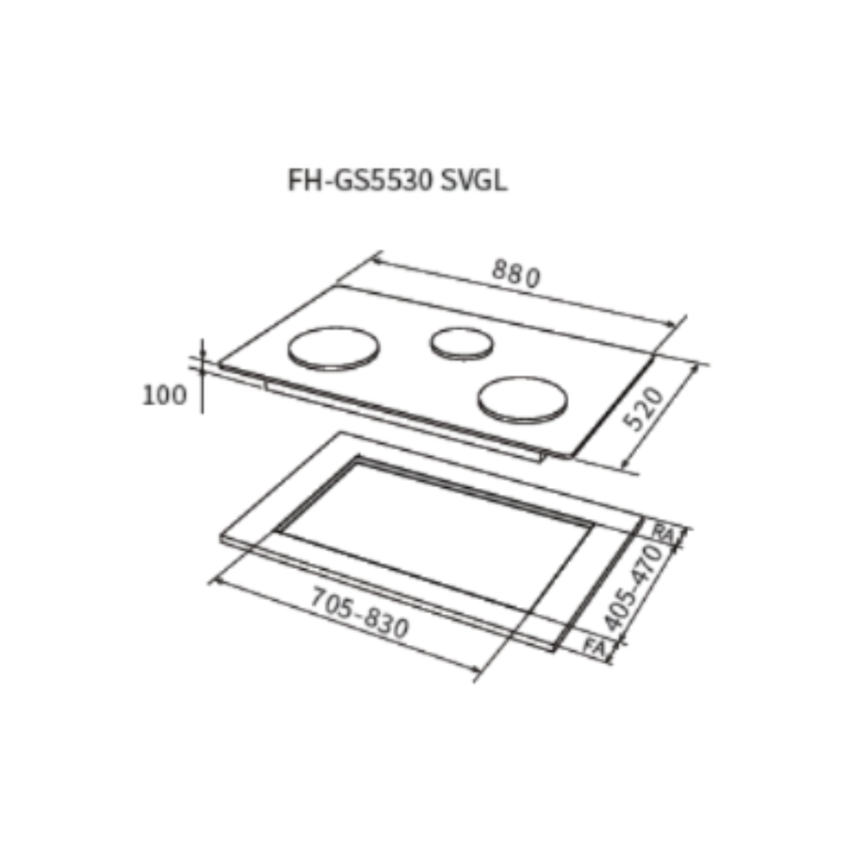 Fujioh FH-GS5530 SVGL - 88cm Tempered Glass Gas Hob 3 Burners