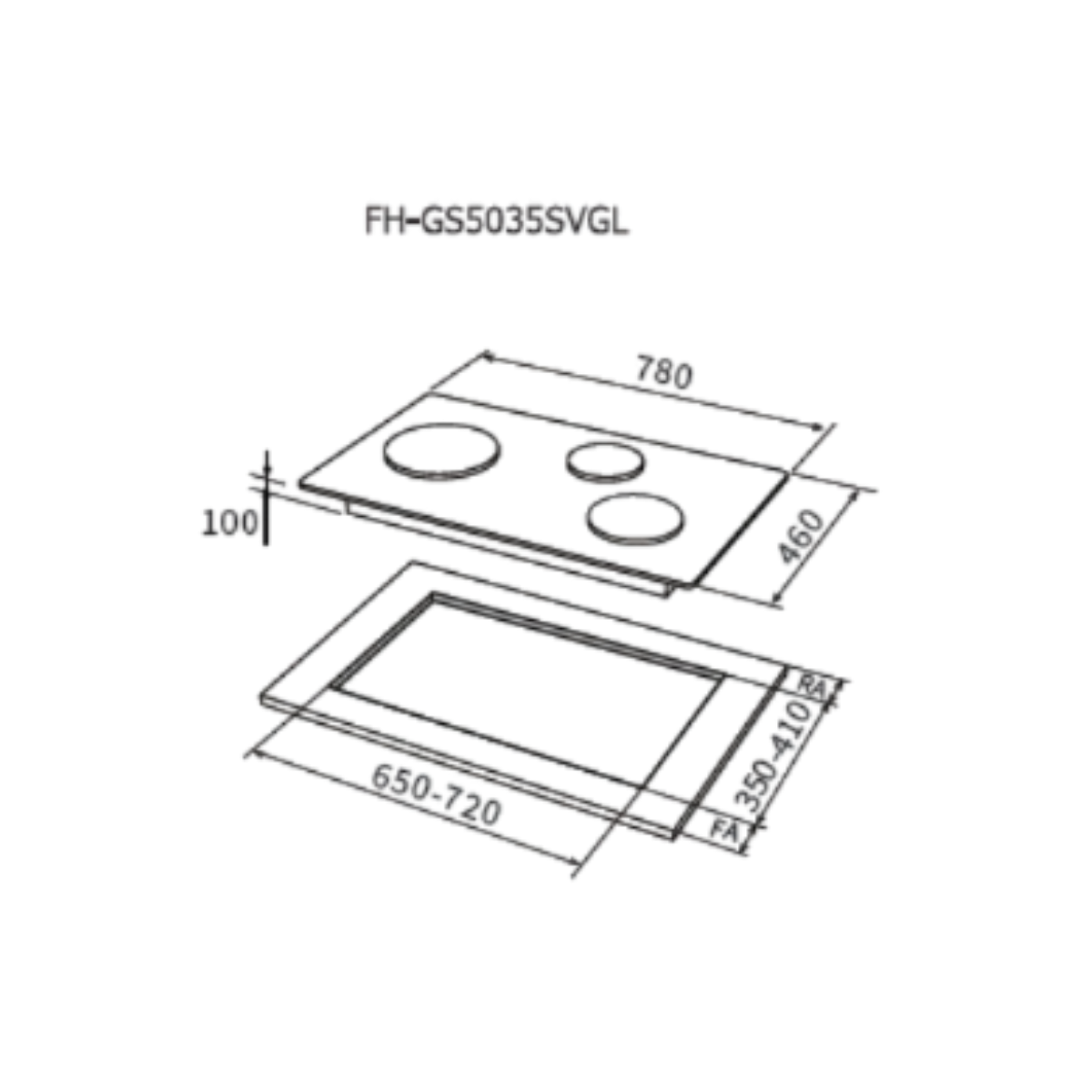 Fujioh FH-GS5035 SVGL - 78cm Tempered Glass Gas Hob 3 Burners