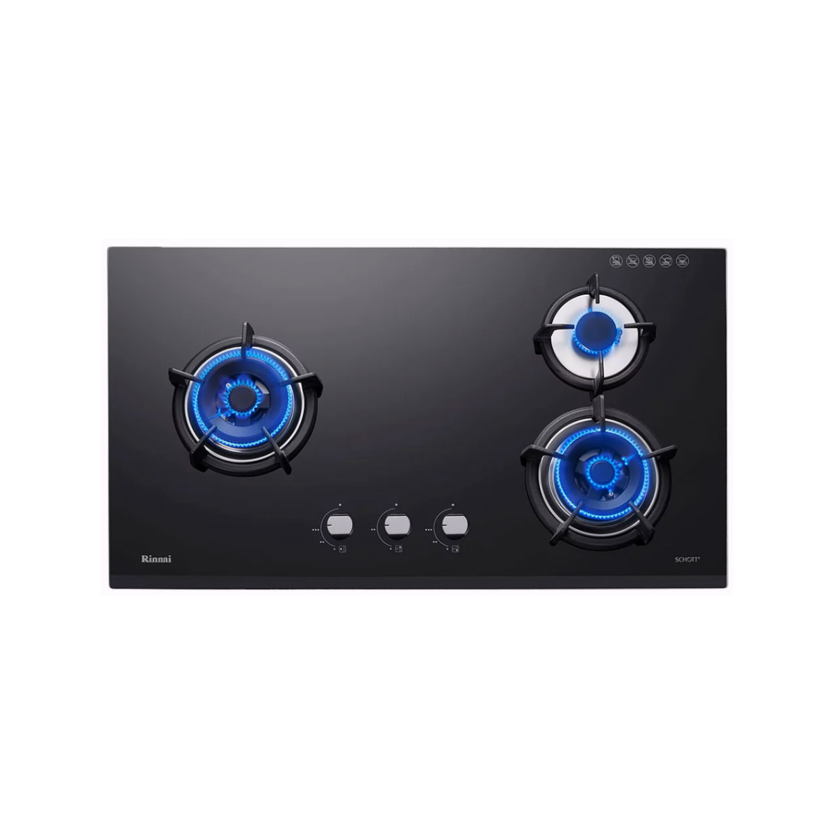 Rinnai RB-93TG - 88cm Tempered Glass Gas Hob 3 Burners