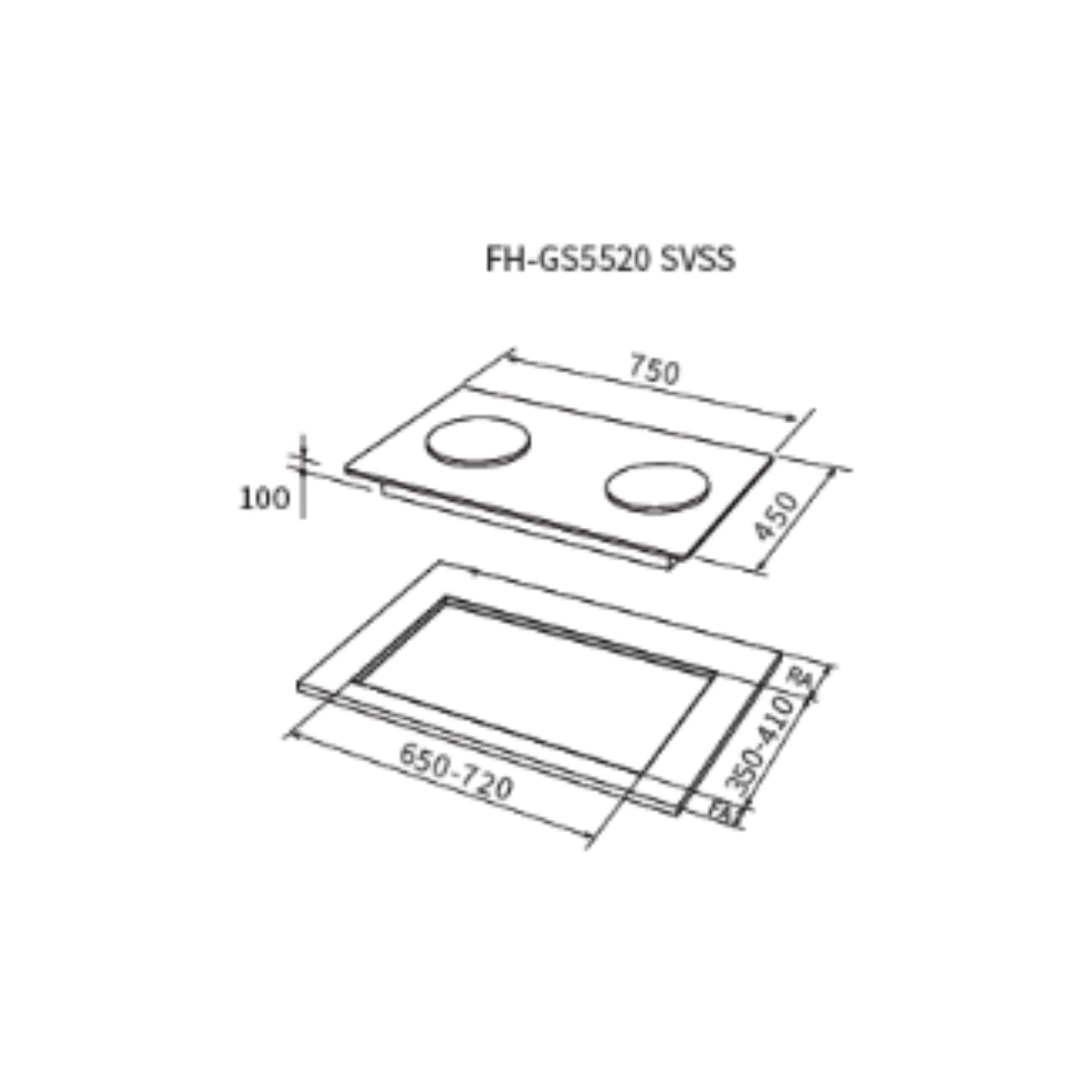 Fujioh FH-GS5520 SVSS - 75cm Stainless Steel Gas Hob 2 Burners