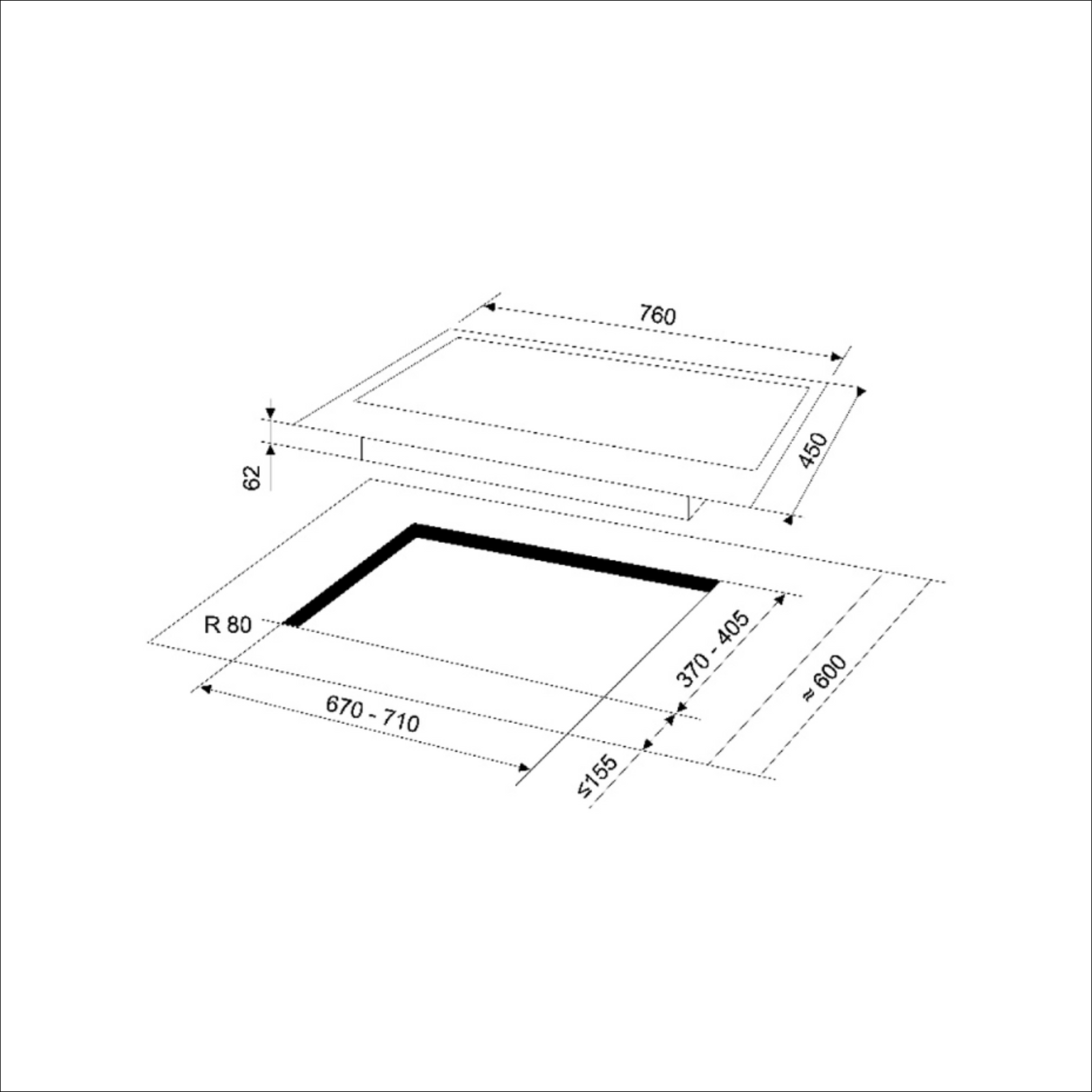 Valenti VC820G - 76cm Built-In Glass Hob 2 Burners