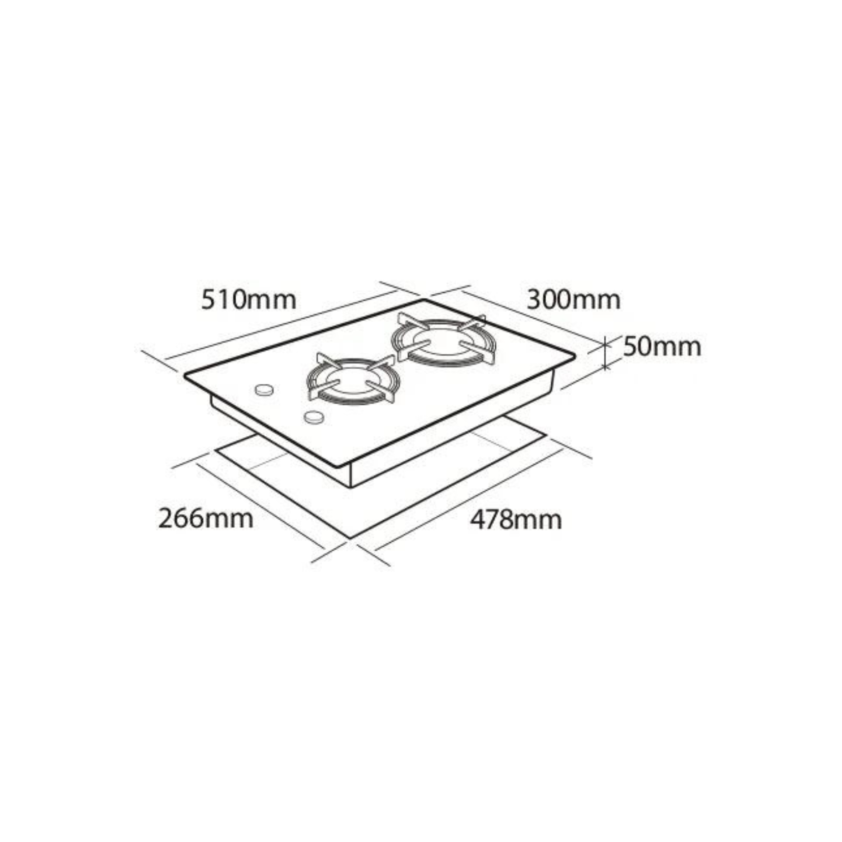 MOWE MW230G - 30cm Glass Hob 2 Burners