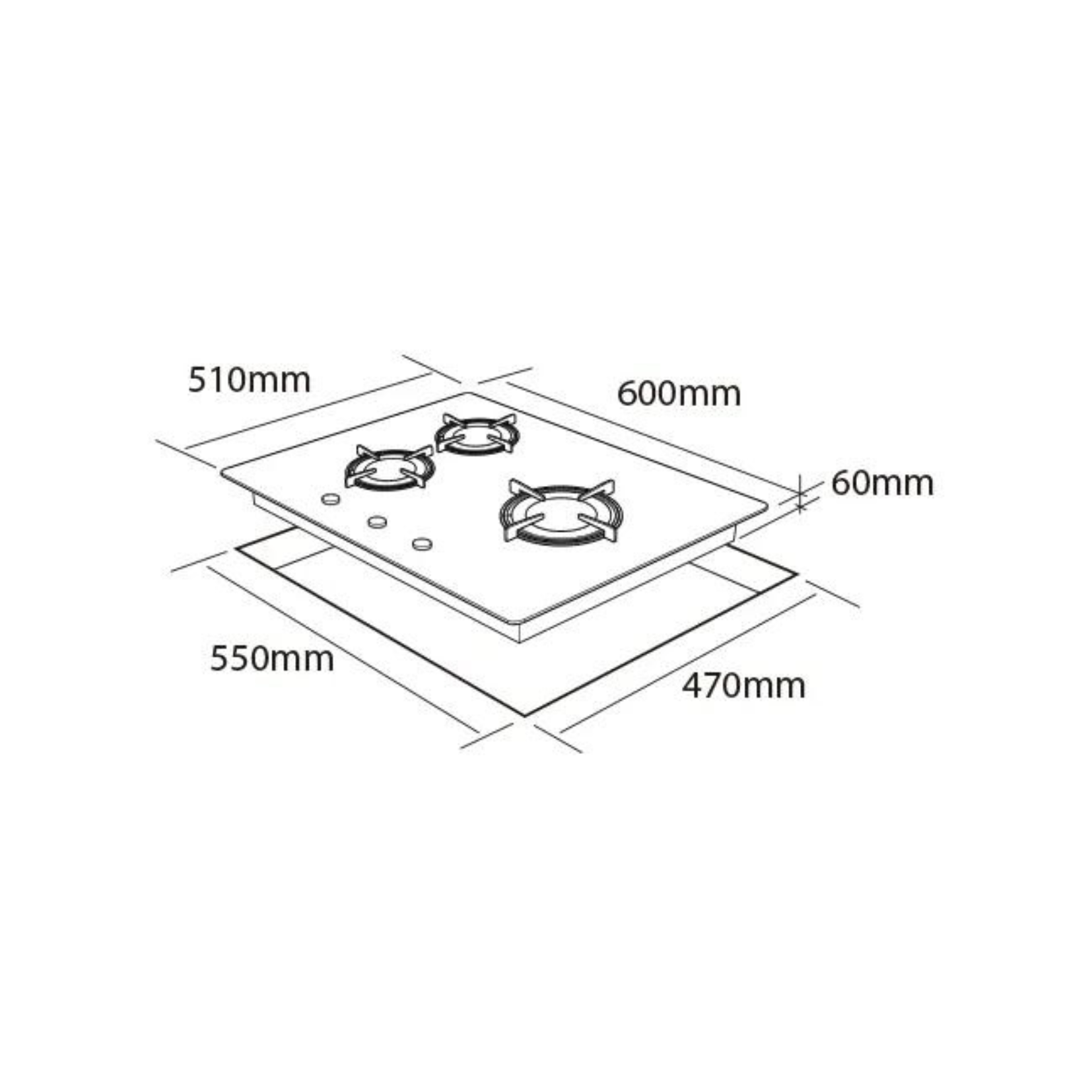 MOWE MW360G - 60cm Glass Hob 3 Burners