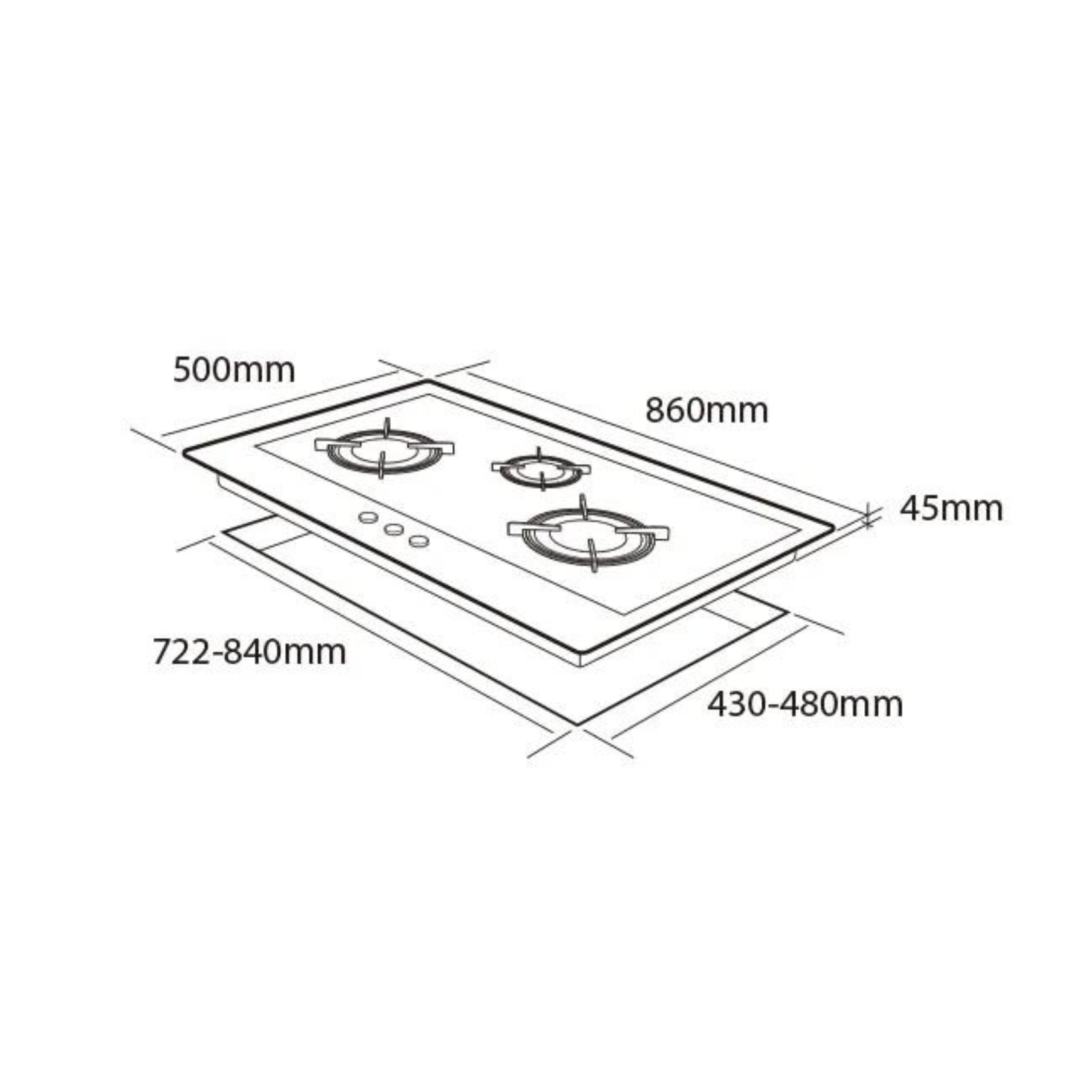 MOWE MW370G - 78cm Glass Hob 3 Burners