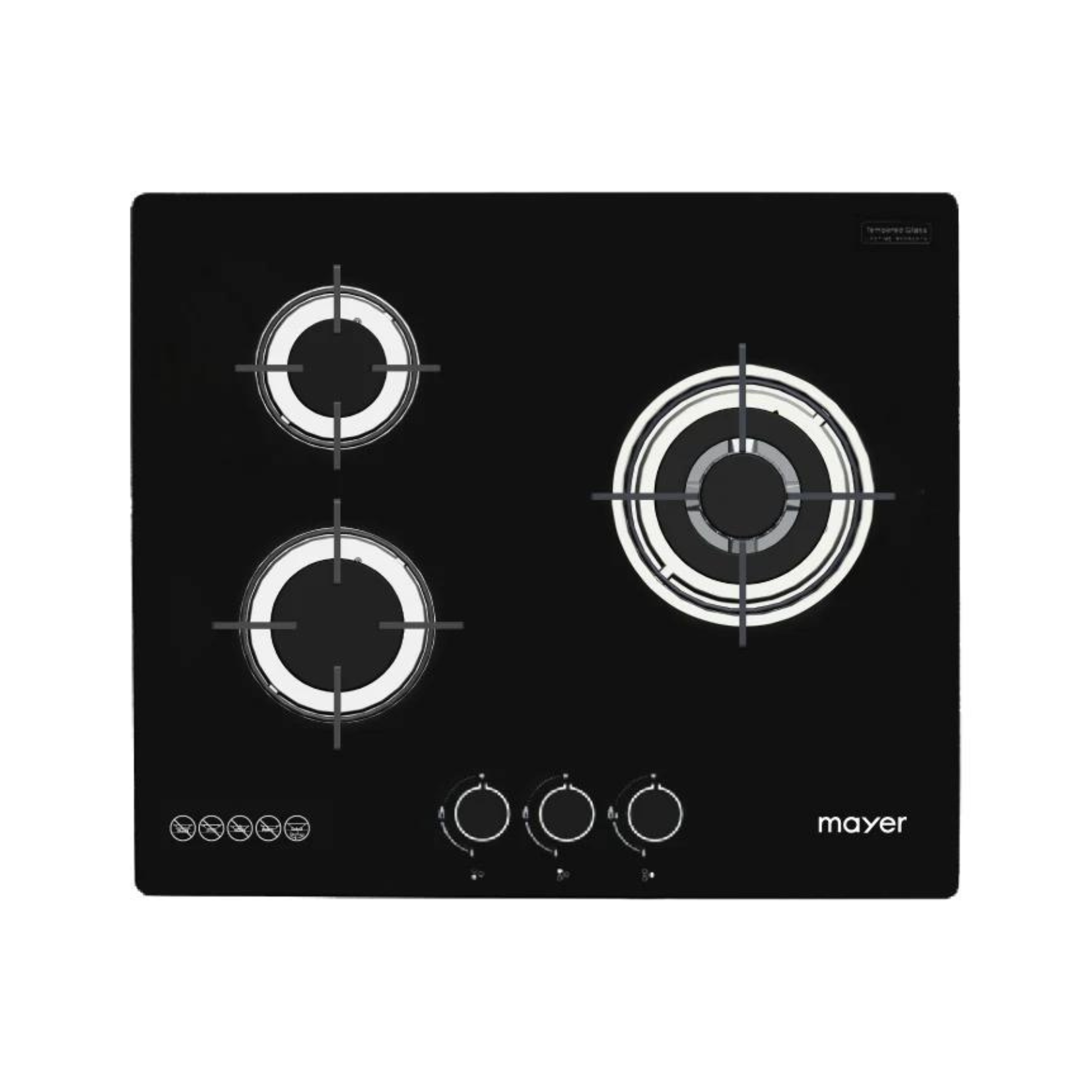 Mayer MMGH633HI - 60cm Glass Hob 3 Burners