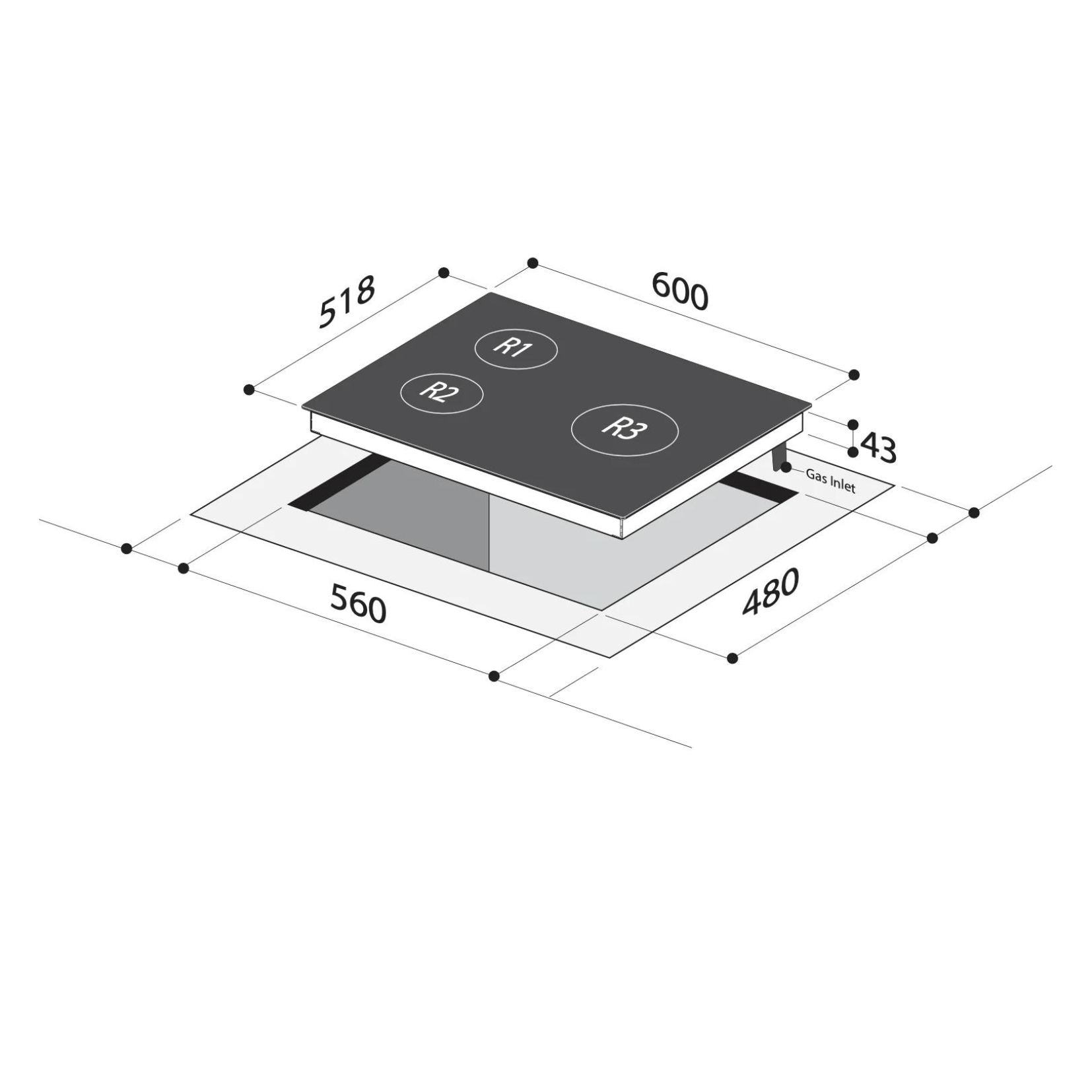 Mayer MMGH633HI - 60cm Glass Hob 3 Burners