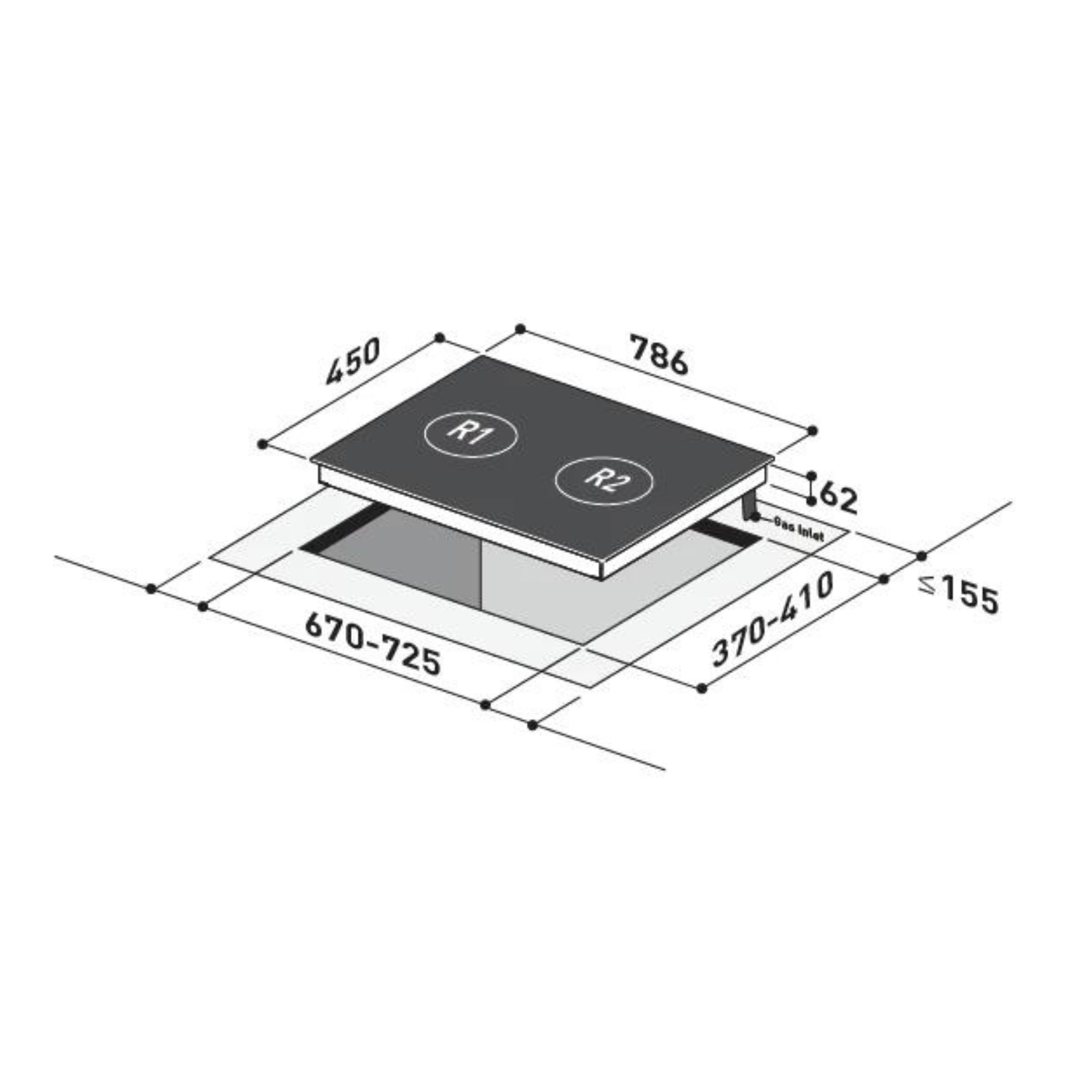 Mayer MMGH7721HI - 76cm Gas Hob 2 Burners