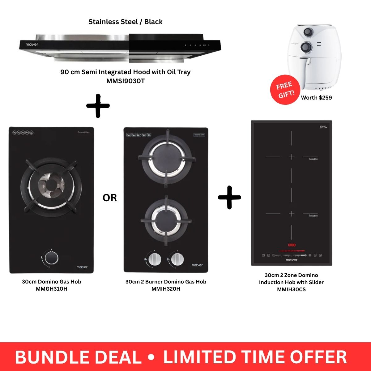 Mayer MMSI903OT - 90cm Semi-integrated Hood + Hob Bundle