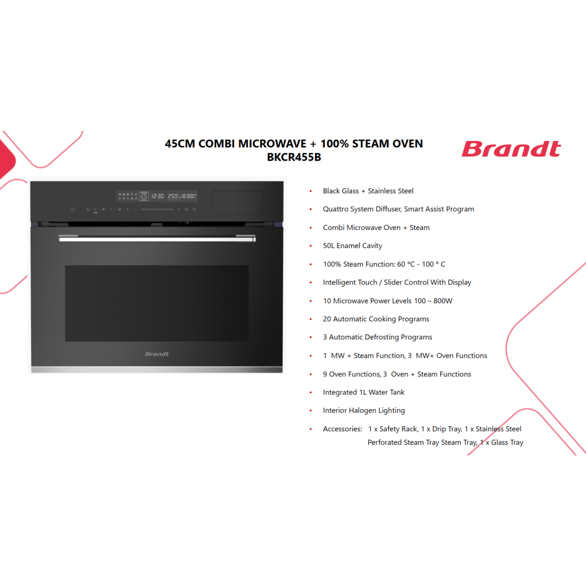 Brandt BKCR455B - 50L Built-In Microwave with Steam Oven