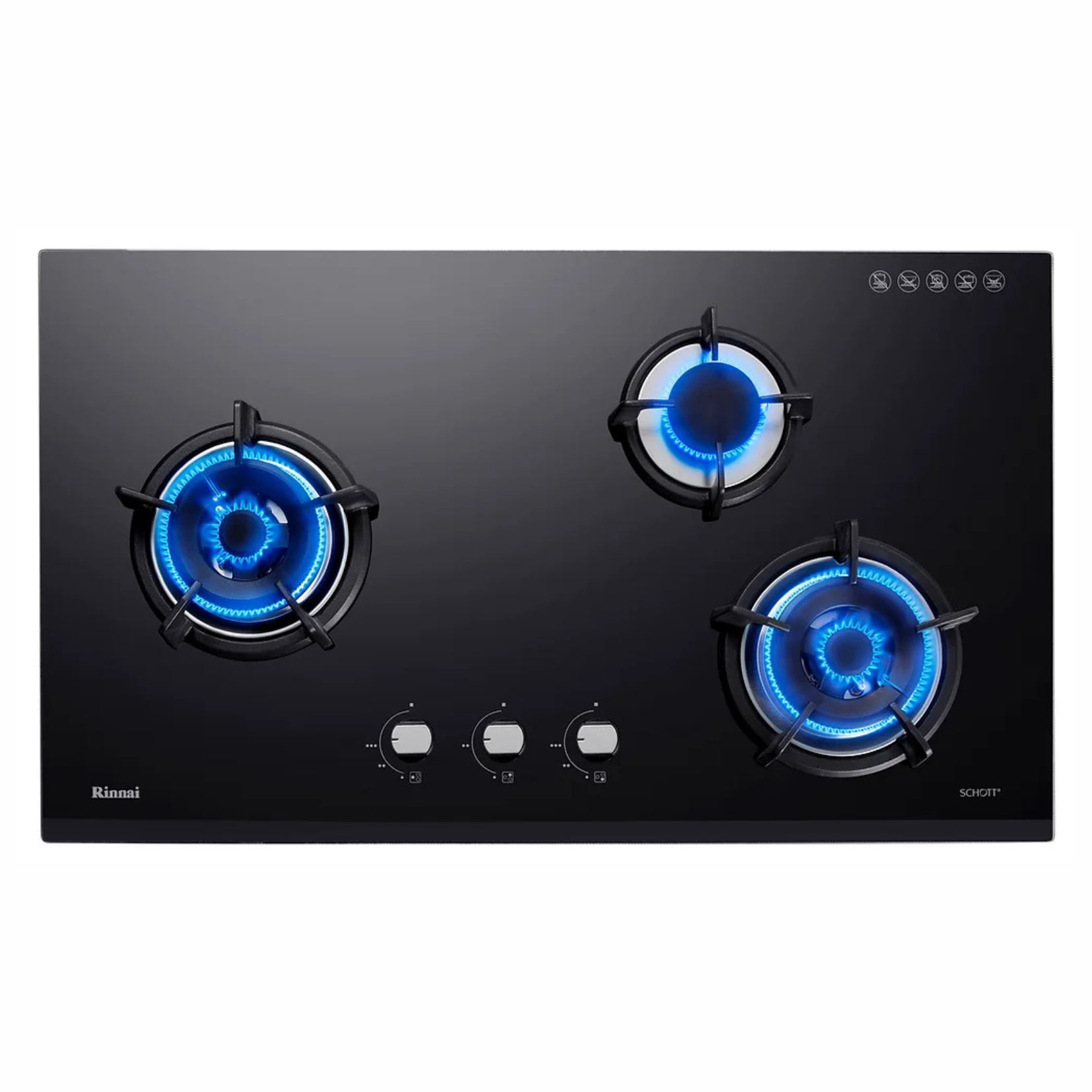 Rinnai RB-93UG - 88cm 3 Burner Built-In Hob Glass Top Plate