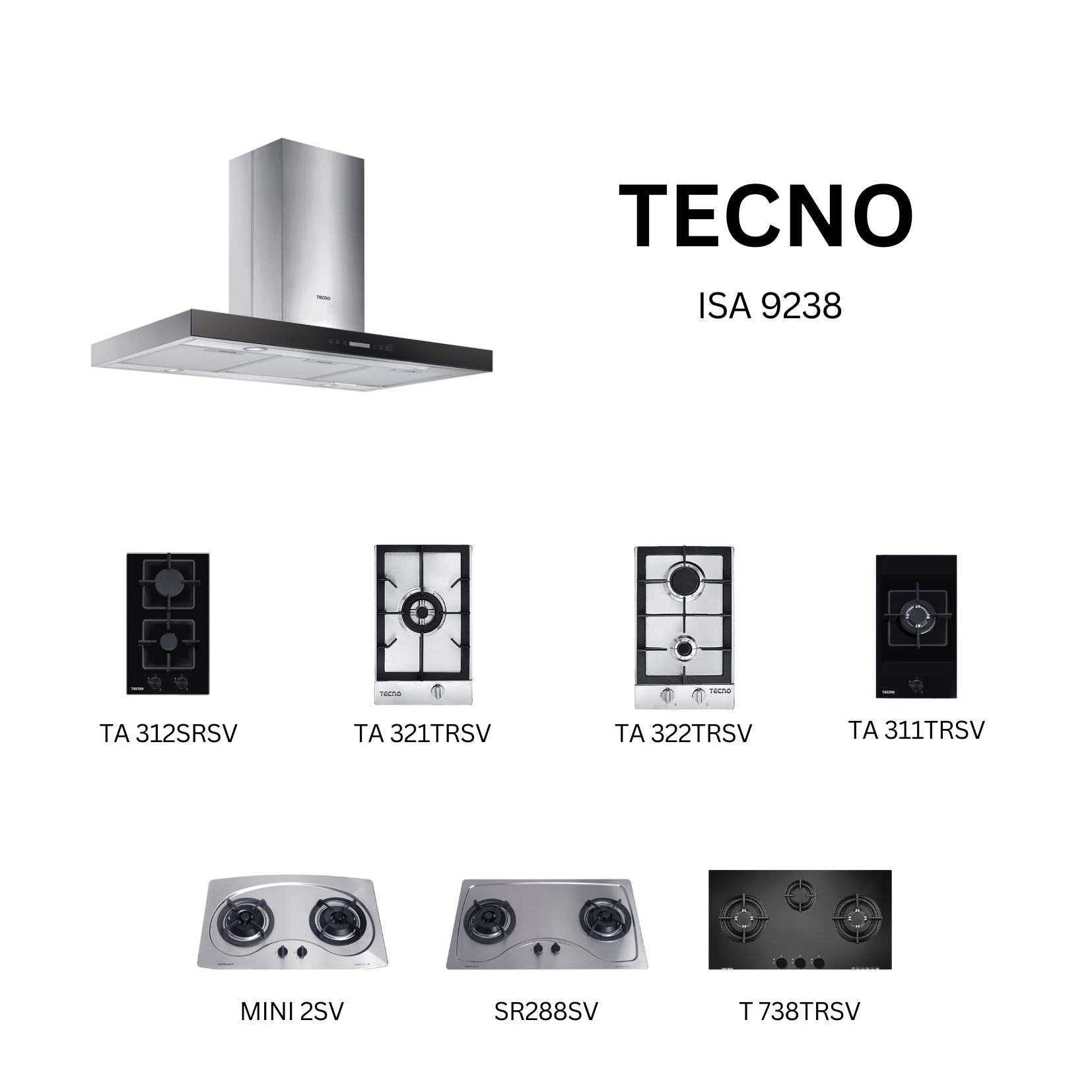 Tecno ISA 9238 - 90cm Black Island Hood + Hob Bundle