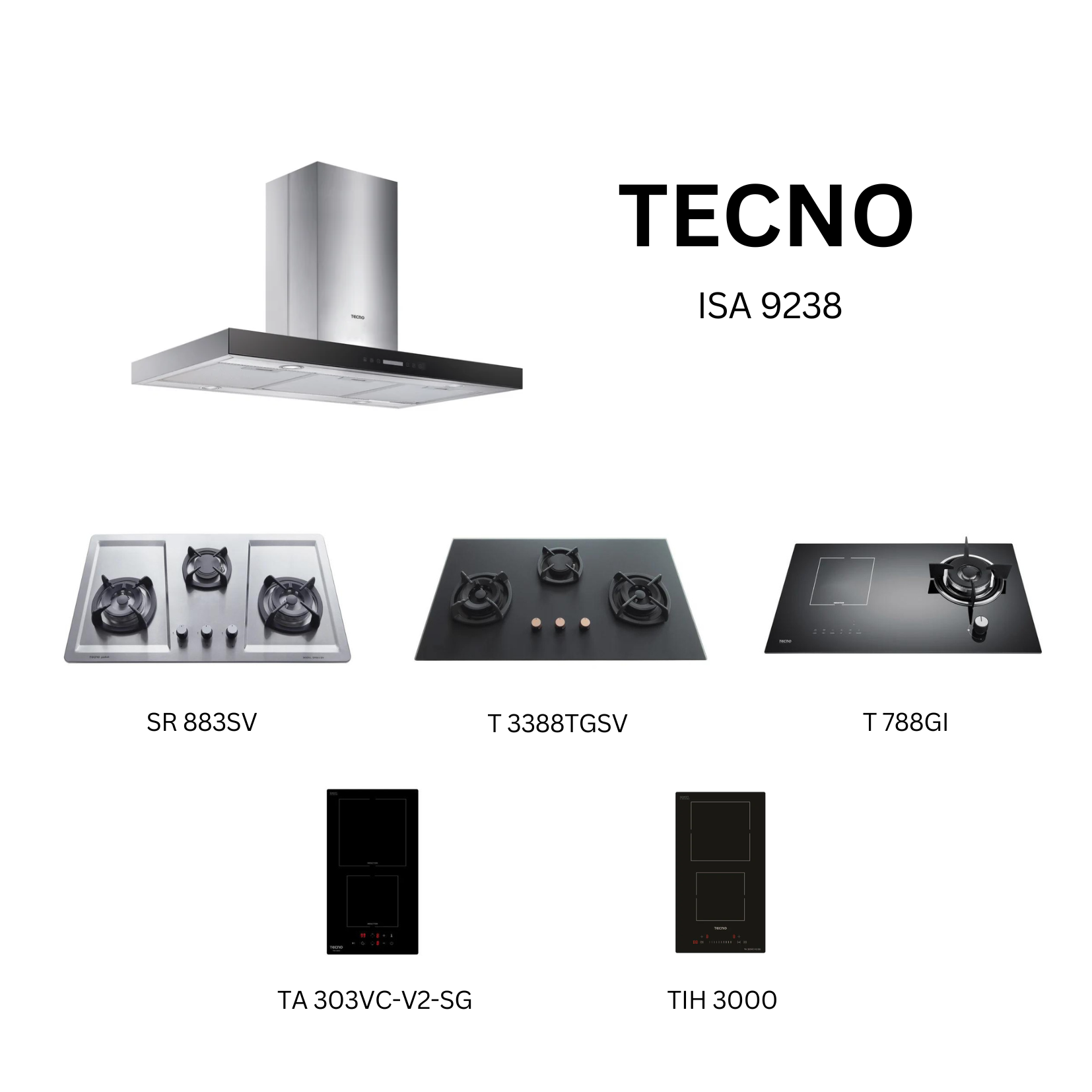 Tecno ISA 9238 - 90cm Black Island Hood + Hob Bundle 3