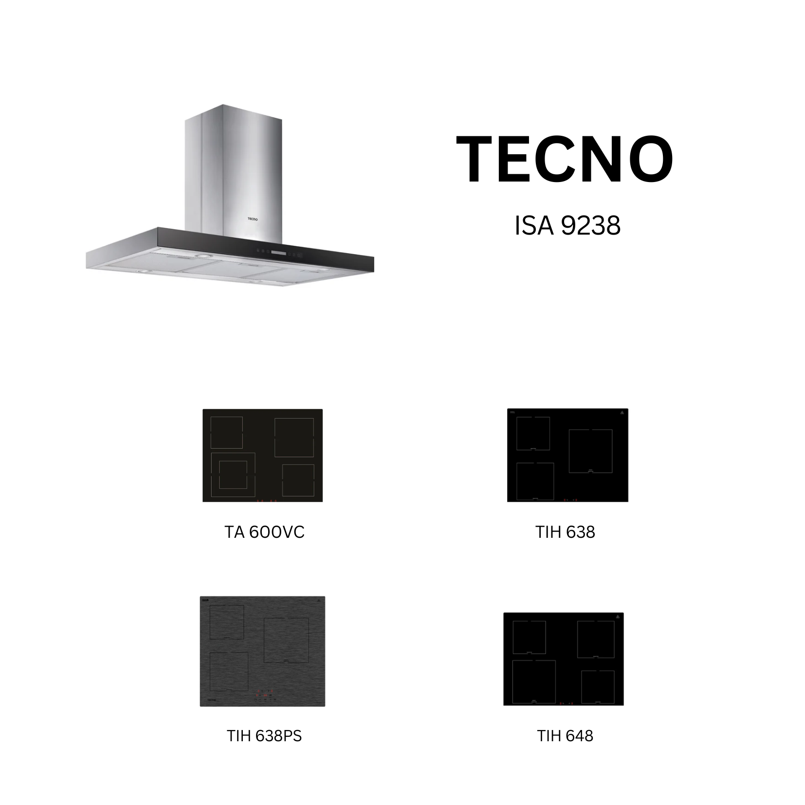 Tecno ISA 9238 - 90cm Black Island Hood + Hob Bundle 5