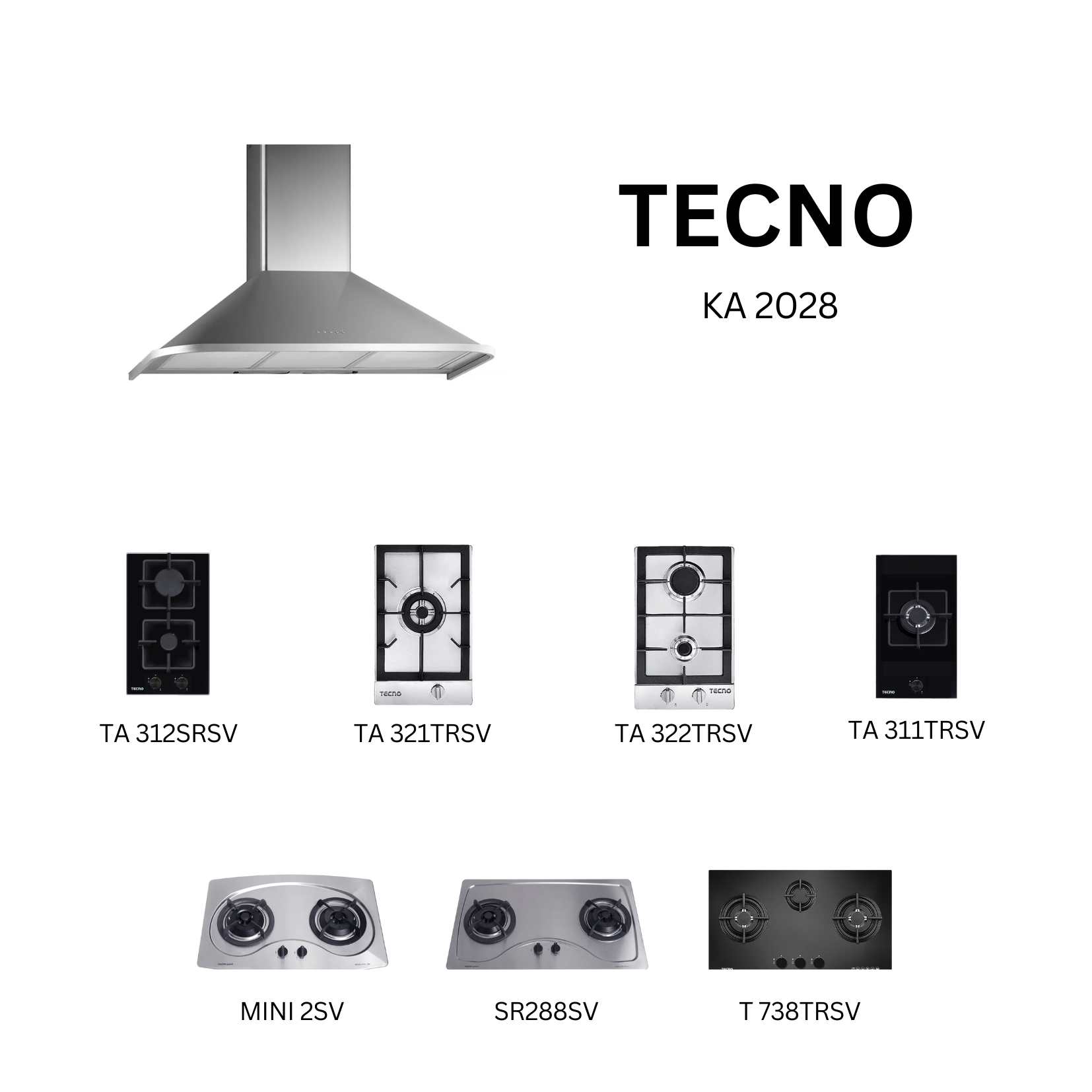 Tecno KA 2028 - 90cm Stainless Steel Chimney Hood + Hob Bundle