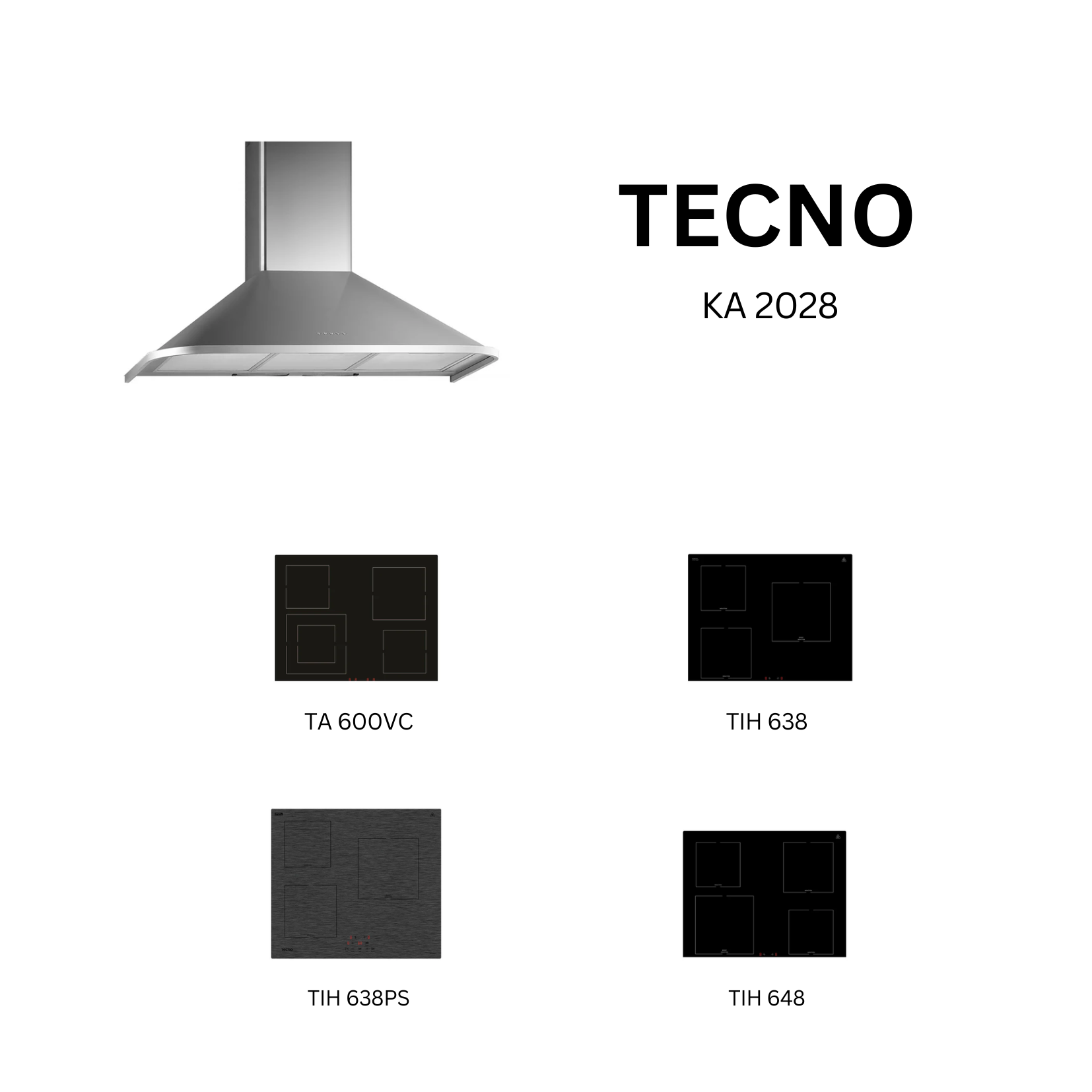 Tecno KA 2028 - 90cm Stainless Steel Chimney Hood + Hob Bundle 5