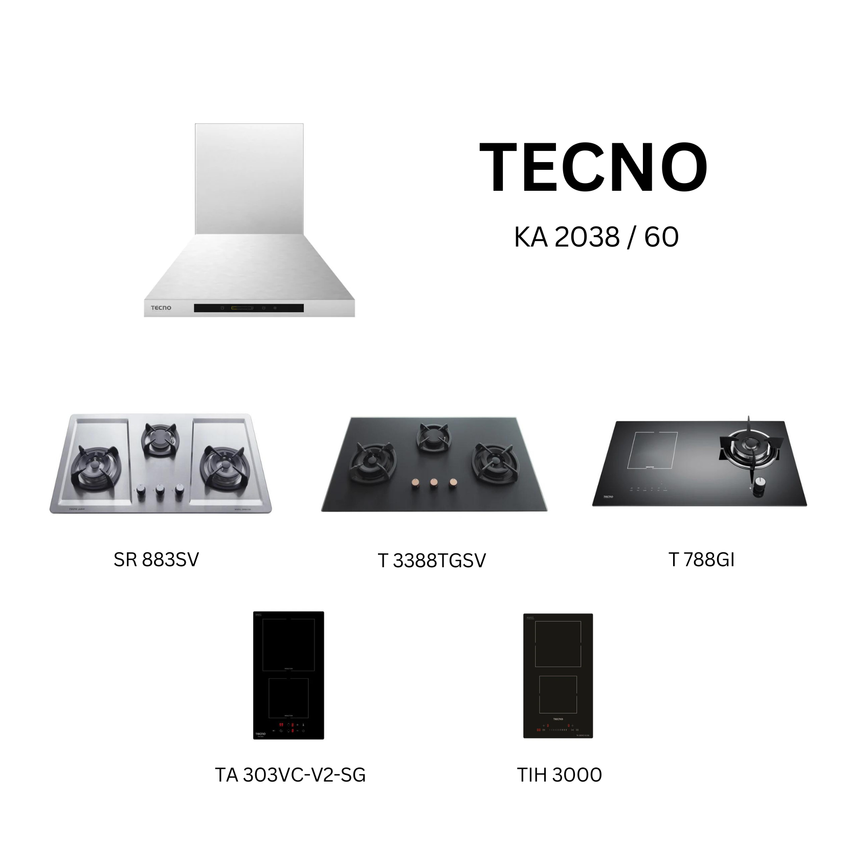 Tecno KA 2038 /60 - 60cm Stainless Steel Chimney Hood + Hob Bundle 3