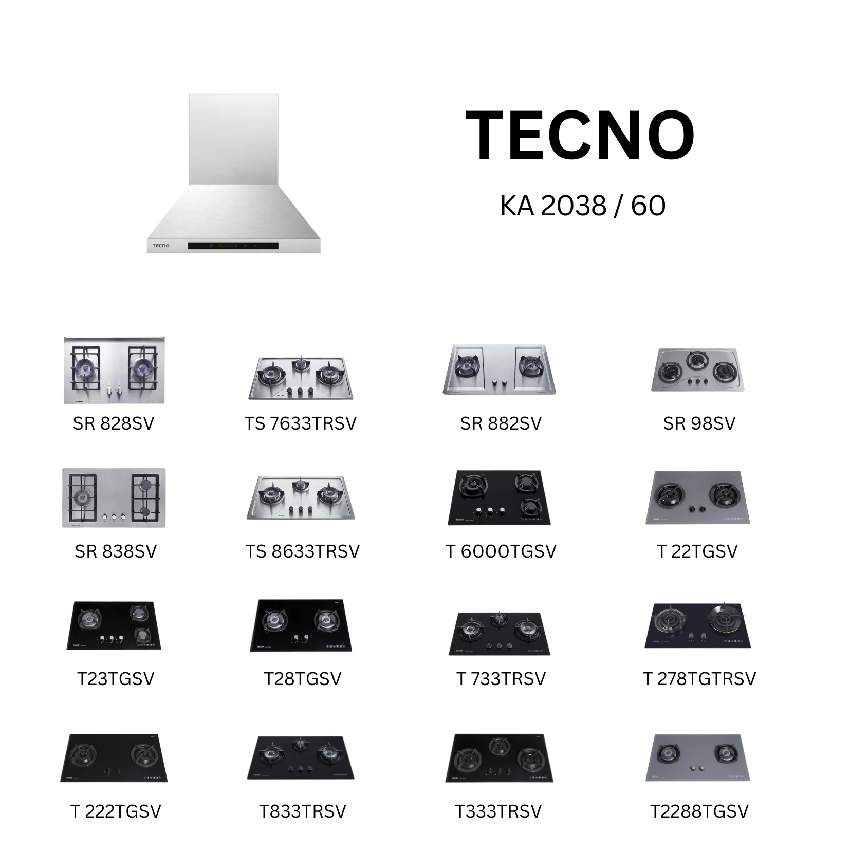 Tecno KA 2038 /60 - 60cm Stainless Steel Chimney Hood + Hob Bundle 2