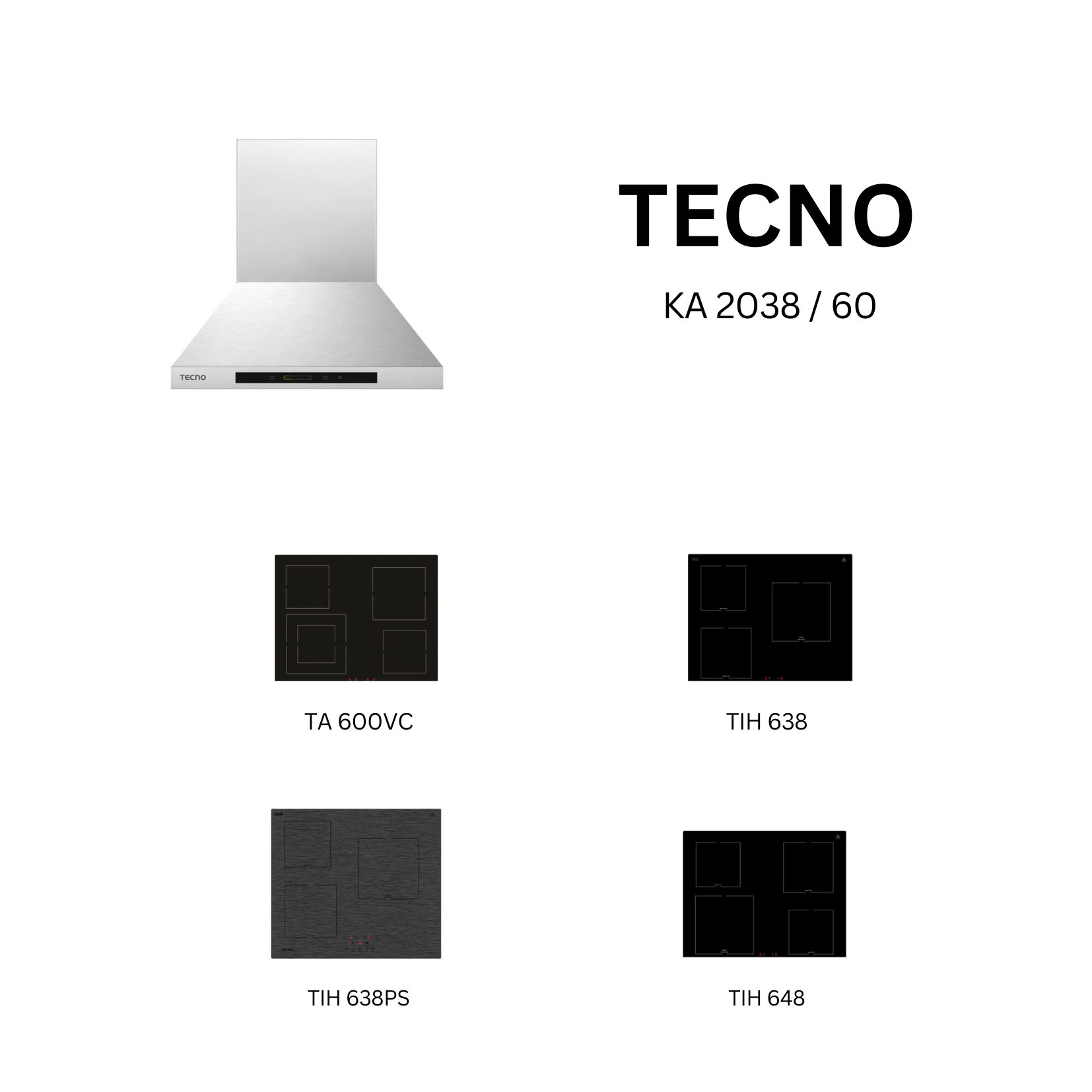 Tecno KA 2038 /60 - 60cm Stainless Steel Chimney Hood + Hob Bundle 5