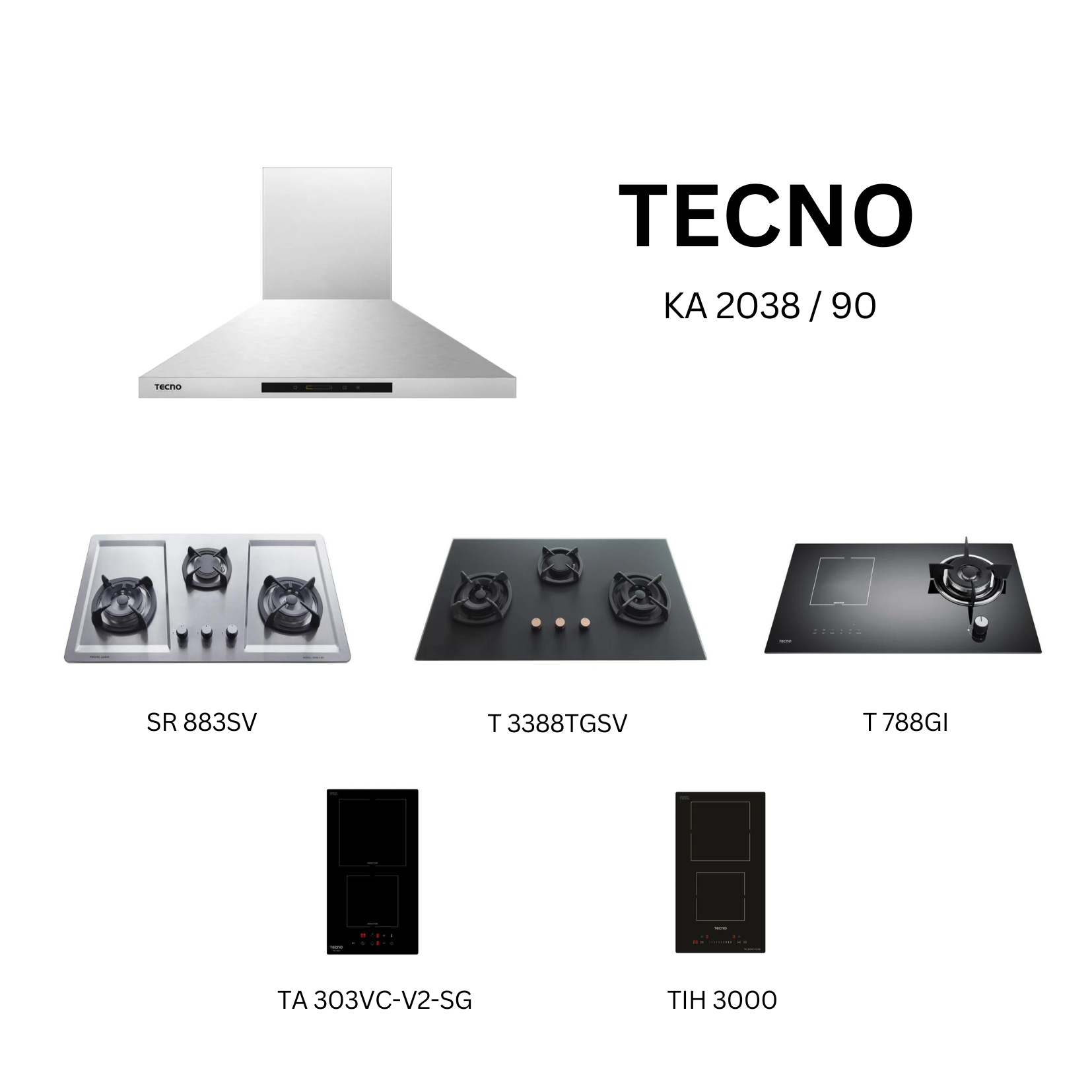 Tecno KA 2038 90 - 90cm Stainless Steel Chimney Hood + Hob Bundle 3