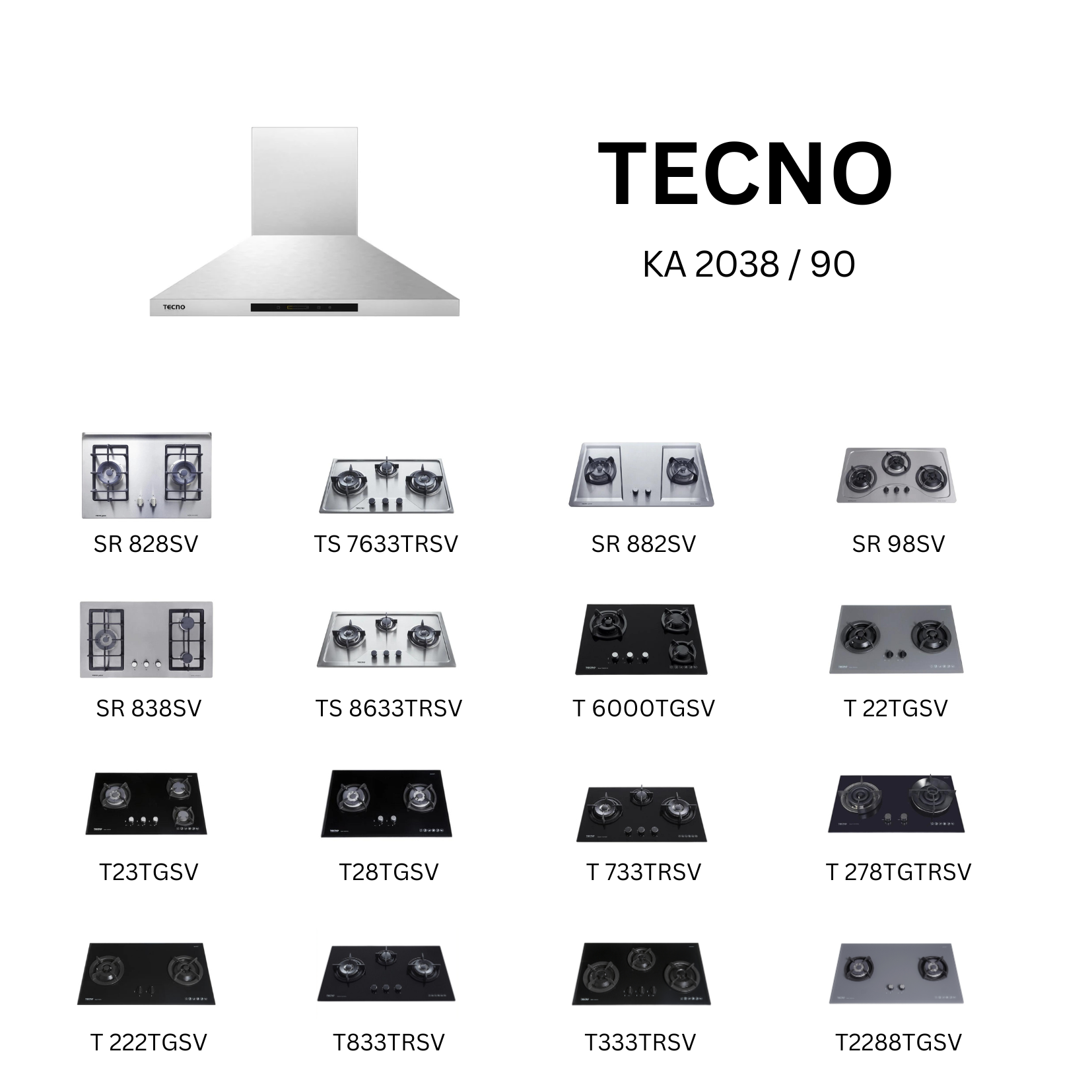 Tecno KA 2038 90 - 90cm Stainless Steel Chimney Hood + Hob Bundle 2