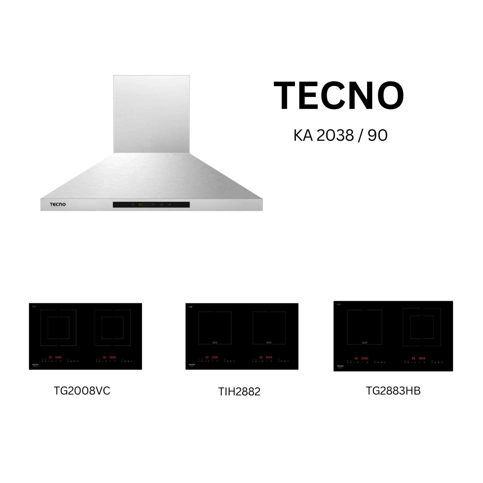 Tecno KA 2038 90 - 90cm Stainless Steel Chimney Hood + Hob Bundle 4