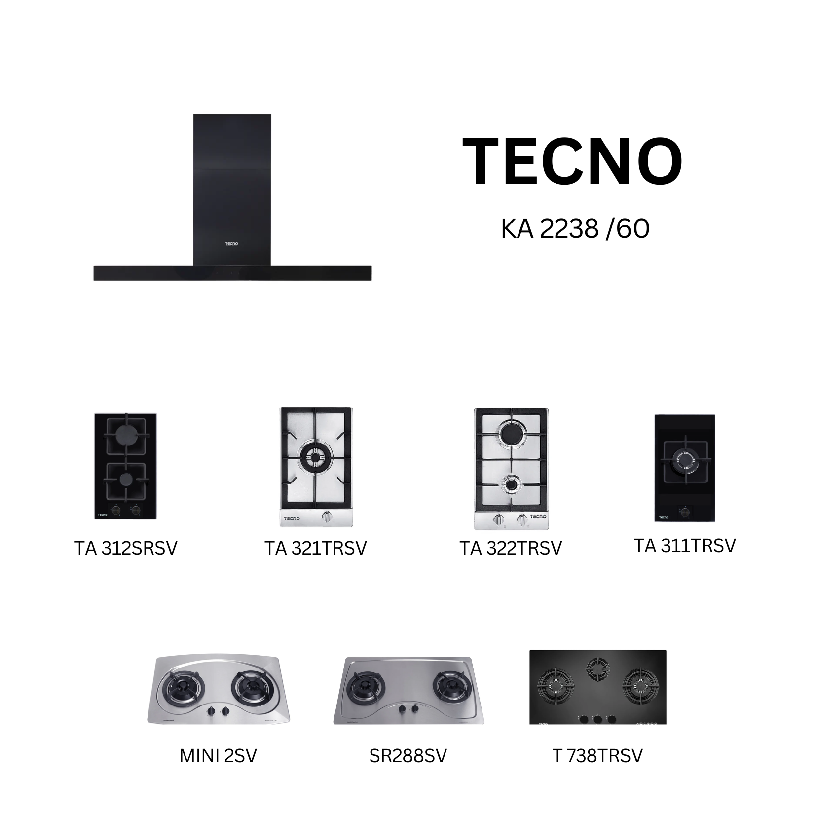 Tecno KA 2238 /90 - 90cm Stainless Steel Chimney Hood + Hob Bundle