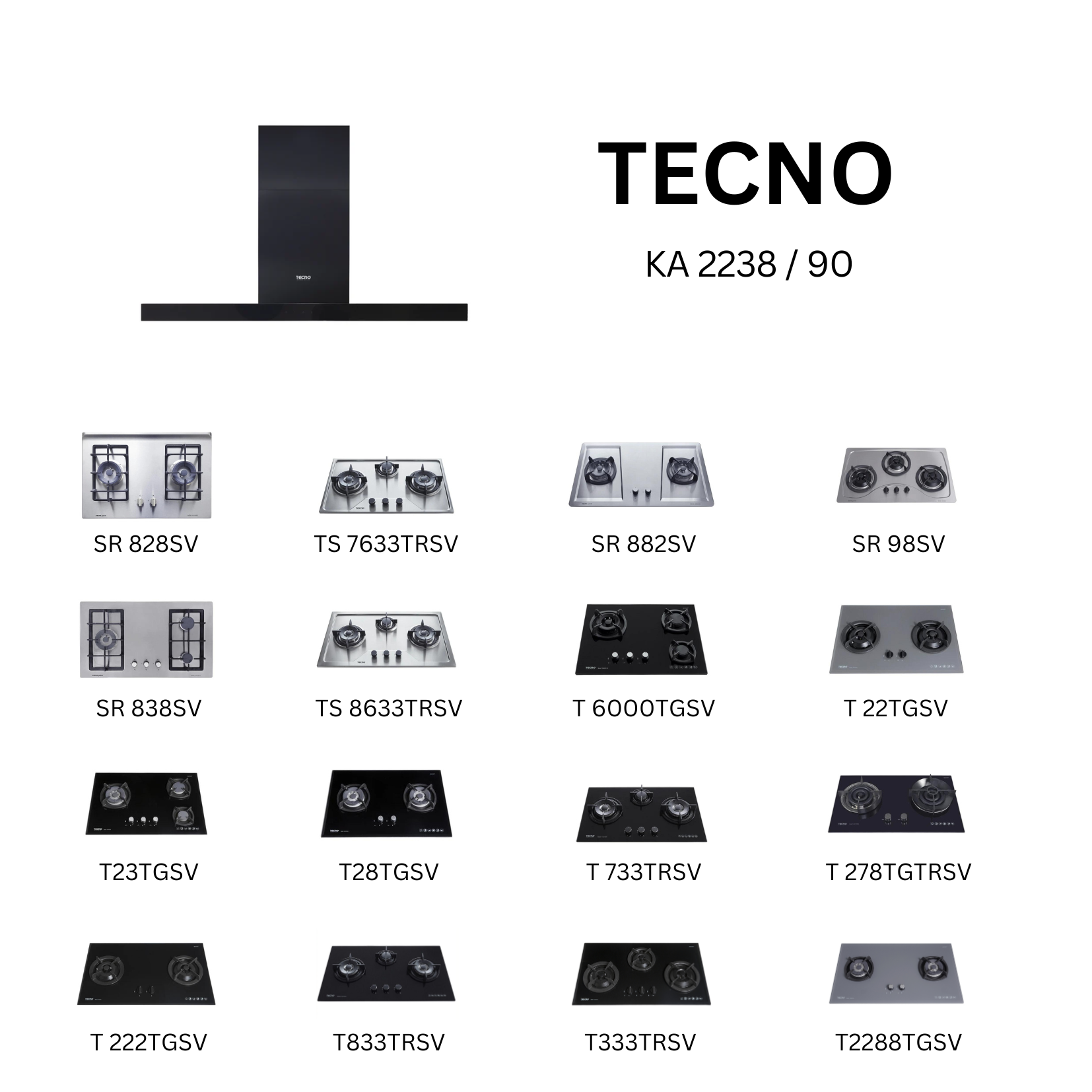 Tecno KA 2238 /90 - 90cm Stainless Steel Chimney Hood + Hob Bundle 2