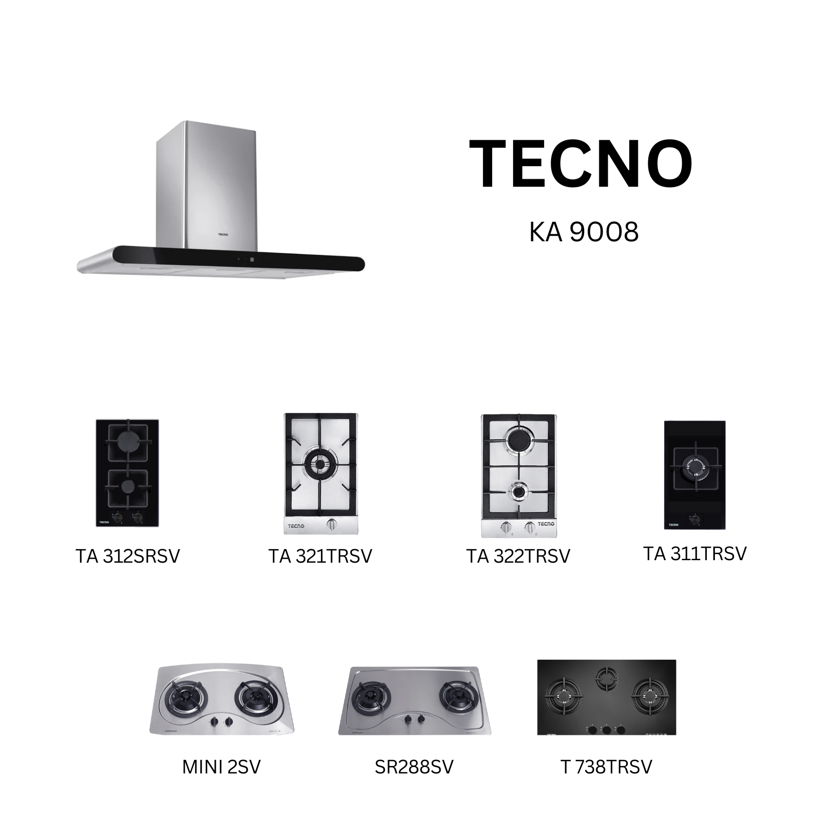 Tecno KA 9008 - 90cm Stainless Steel Chimney Hood + Hob Bundle