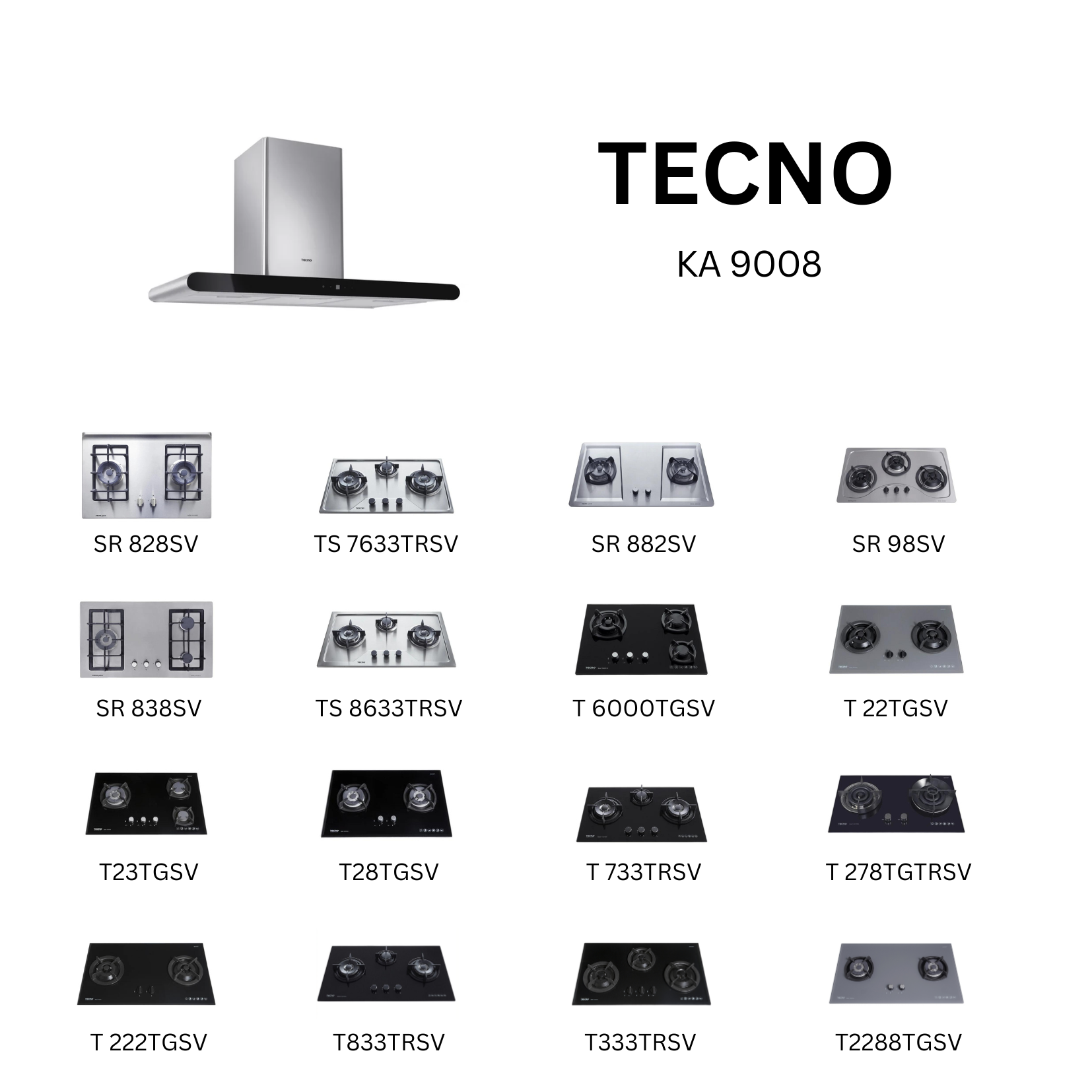 Tecno KA 9008 - 90cm Stainless Steel Chimney Hood + Hob Bundle 2