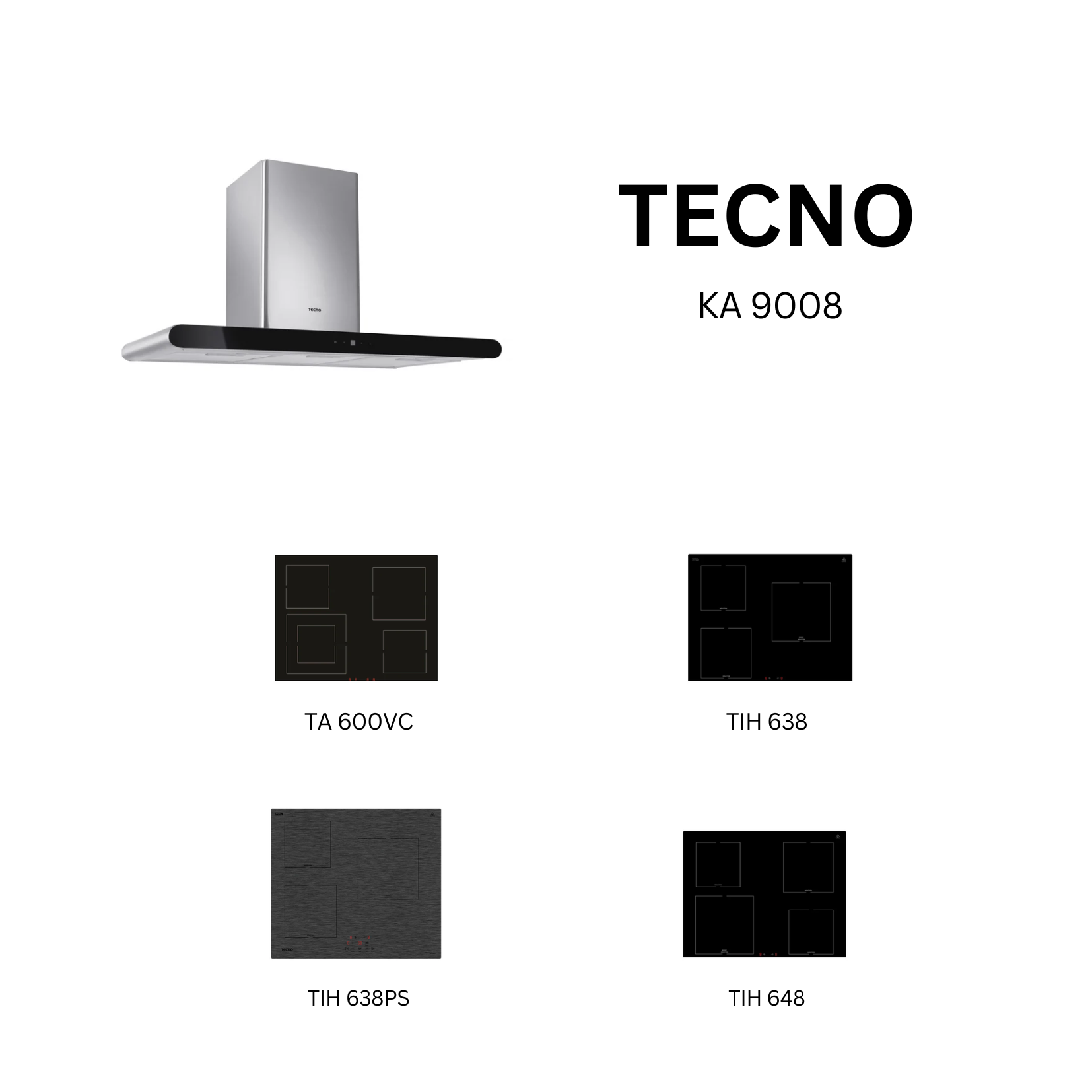 Tecno KA 9008 - 90cm Stainless Steel Chimney Hood + Hob Bundle 5