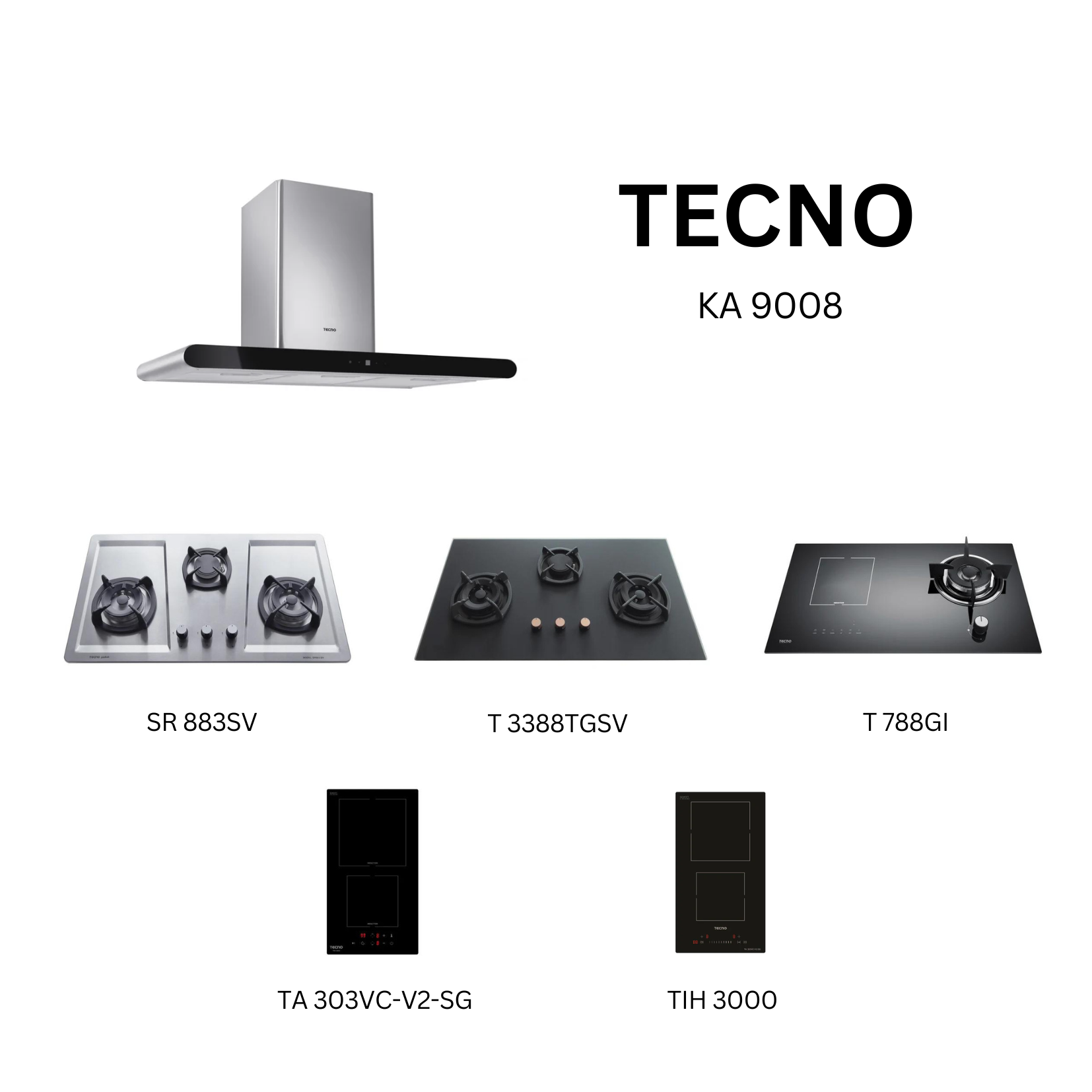 Tecno KA 9008 - 90cm Stainless Steel Chimney Hood + Hob Bundle 3