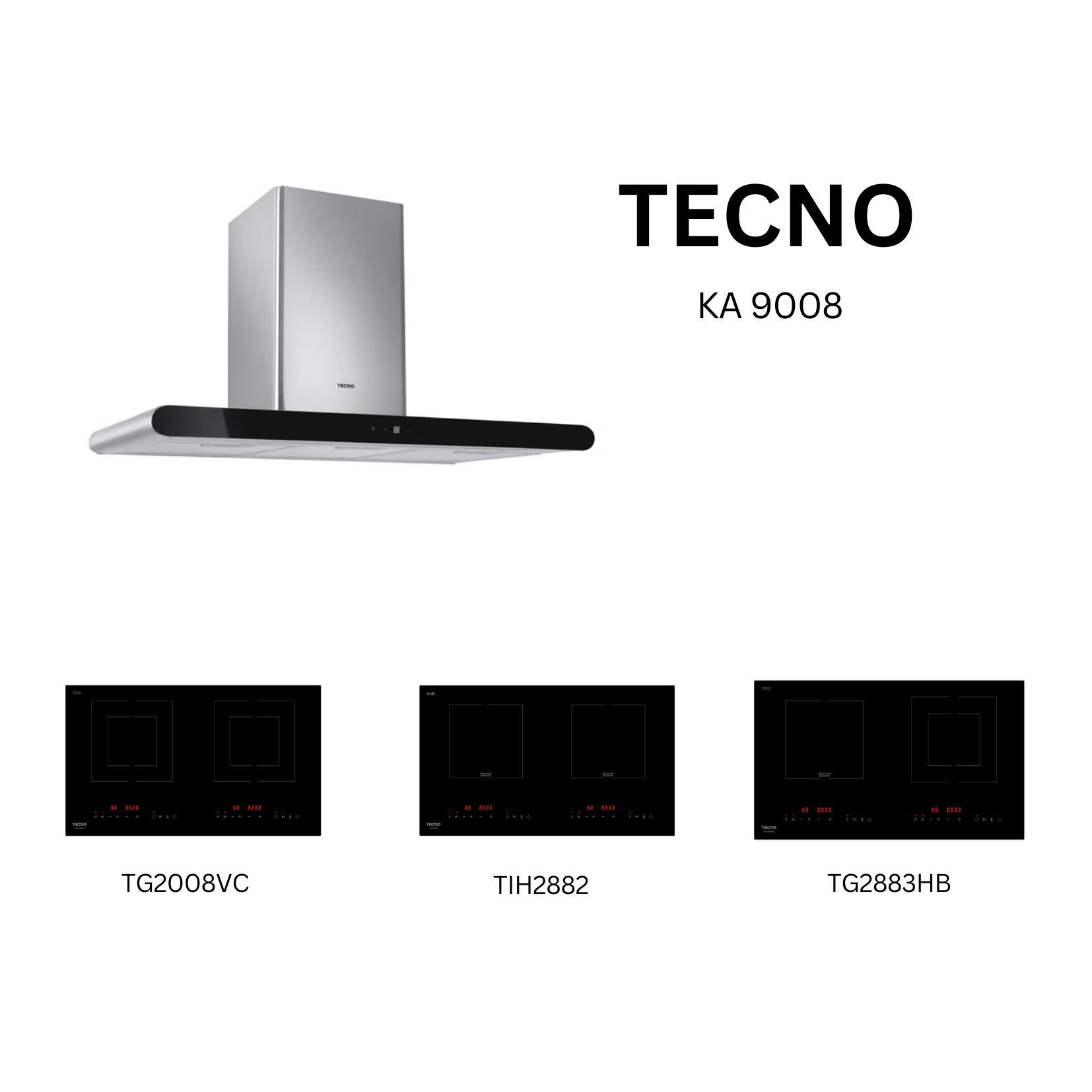 Tecno KA 9008 - 90cm Stainless Steel Chimney Hood + Hob Bundle 4