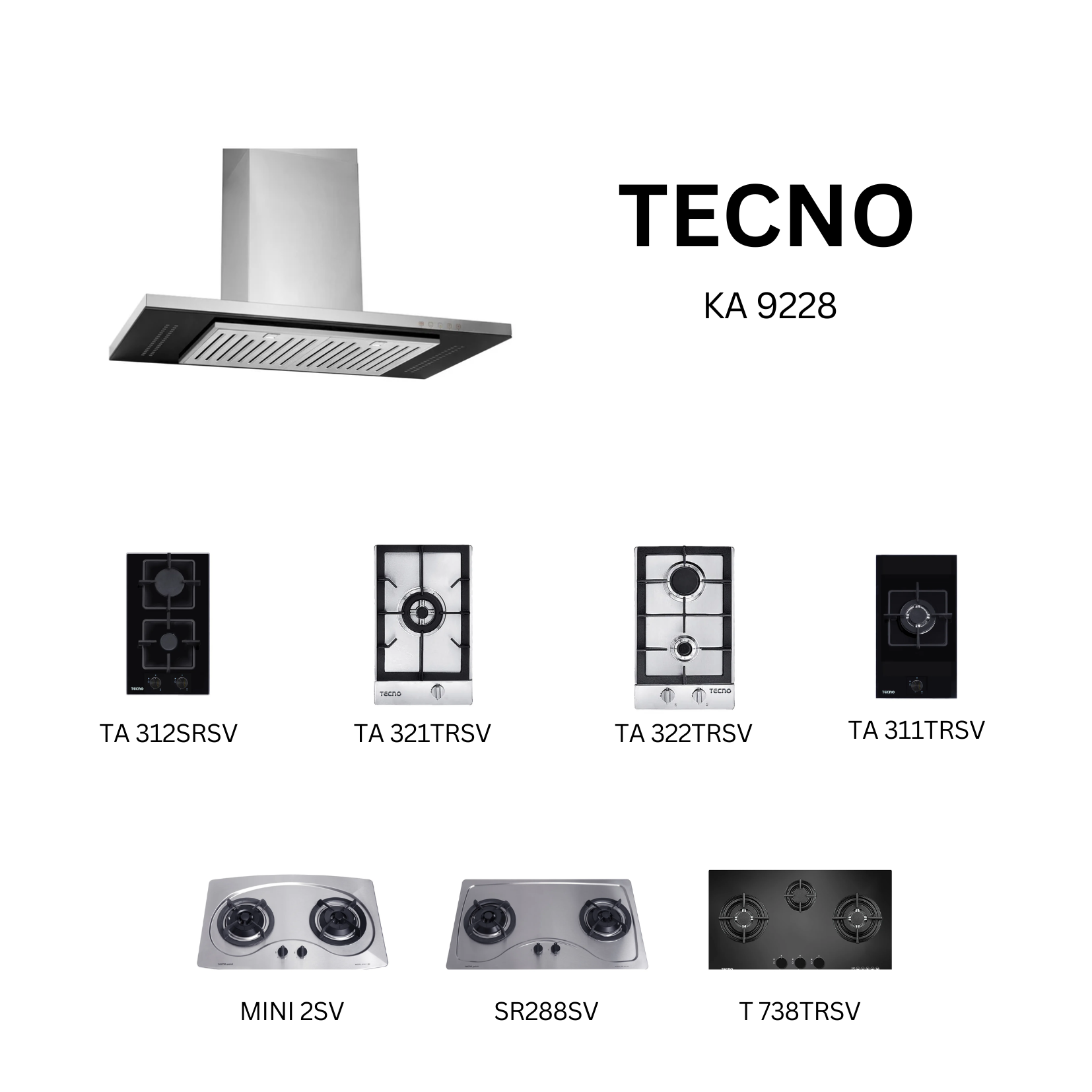 Tecno KA 9228 - 90cm Stainless Steel Chimney Hood + Hob Bundle