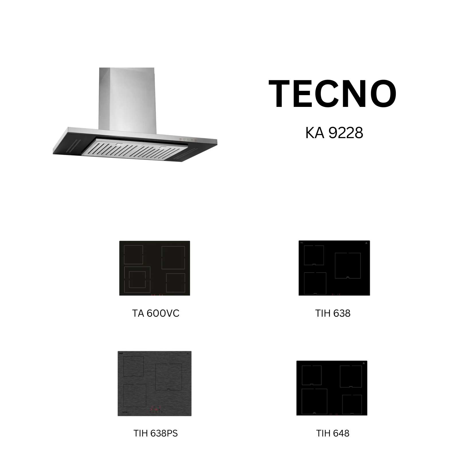 Tecno KA 9228 - 90cm Stainless Steel Chimney Hood + Hob Bundle