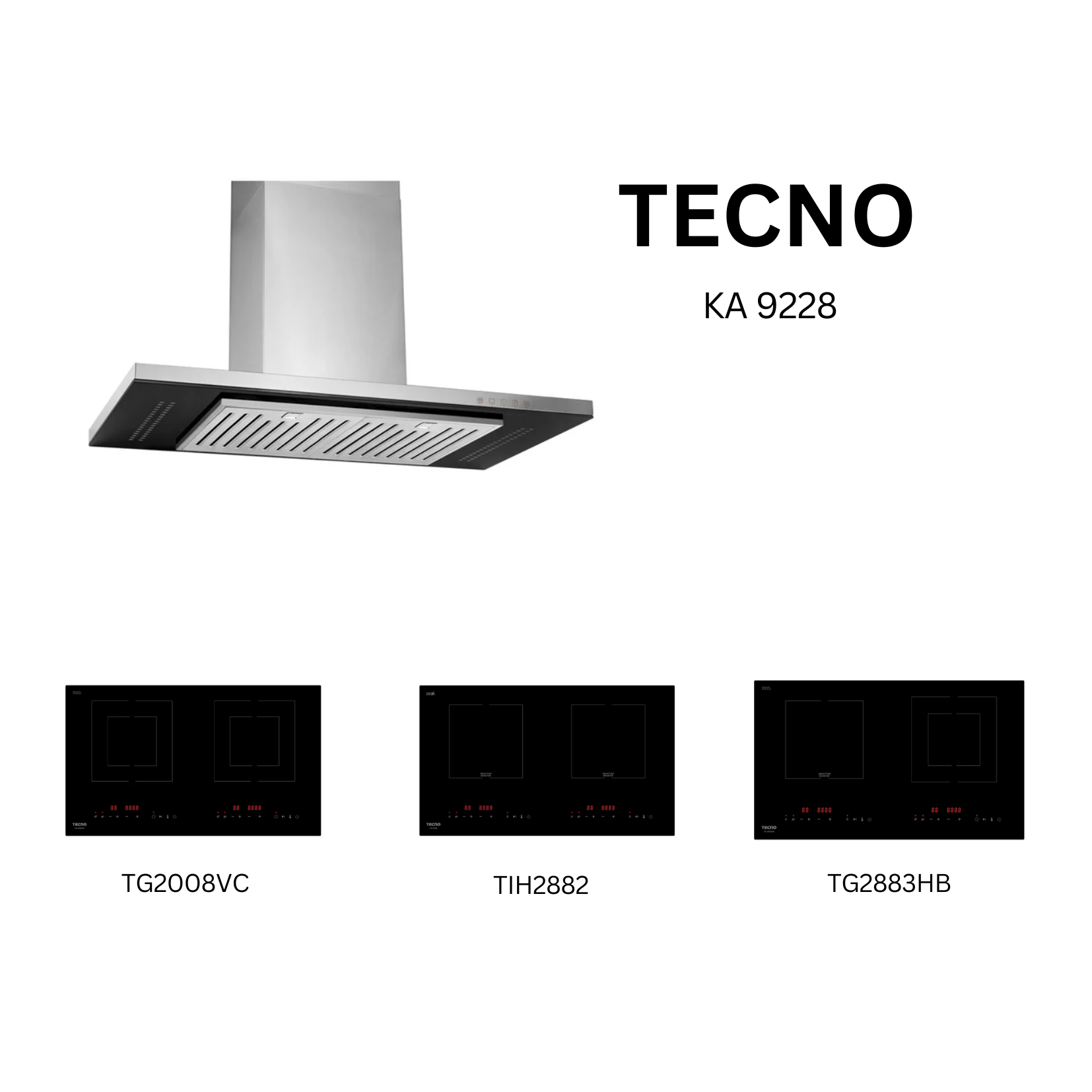 Tecno KA 9228 - 90cm Stainless Steel Chimney Hood + Hob Bundle 4