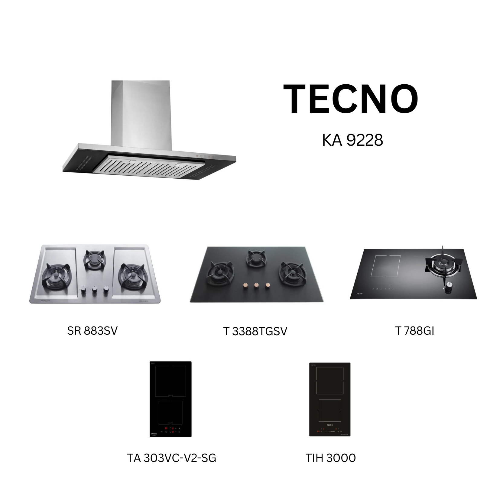 Tecno KA 9228 - 90cm Stainless Steel Chimney Hood + Hob Bundle 3