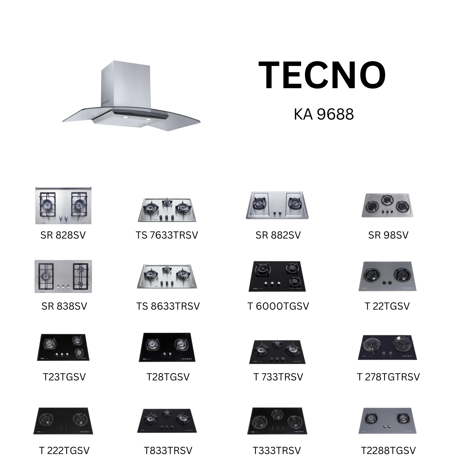 Tecno KA 9688 - 90cm Stainless Steel Chimney Hood + Hob Bundle 2