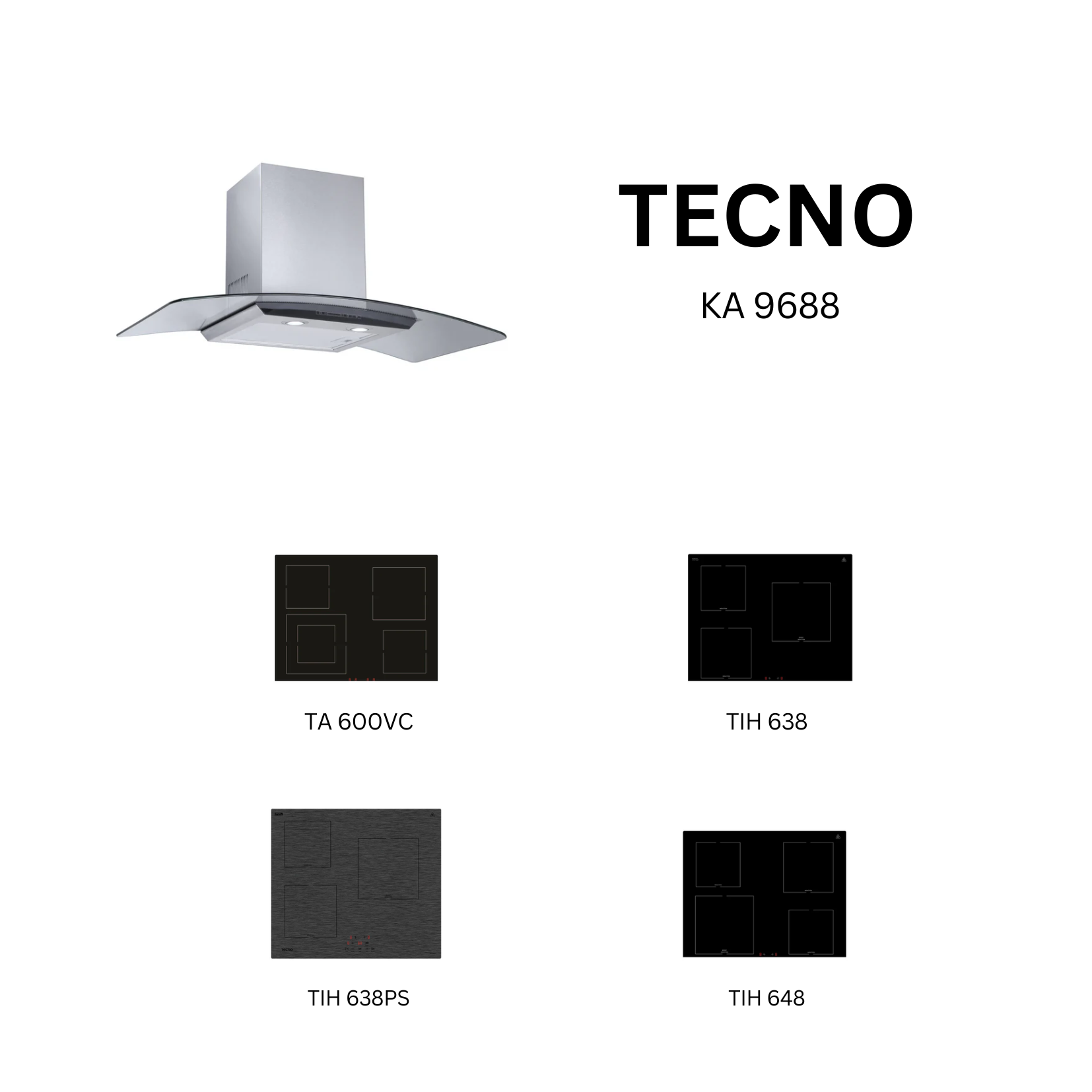 Tecno KA 9688 - 90cm Stainless Steel Chimney Hood + Hob Bundle 5